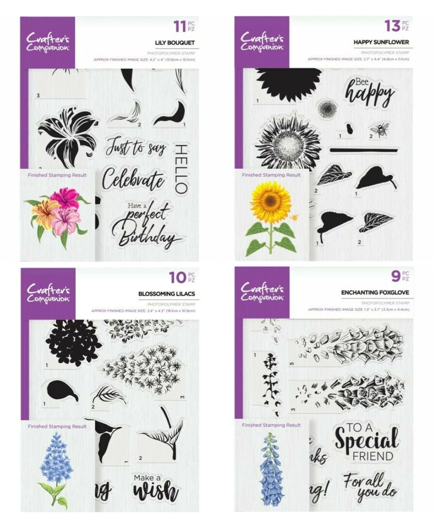 Crafters Companion Clear Floral Layering Photopolymer Stamps LOT OF 4 New