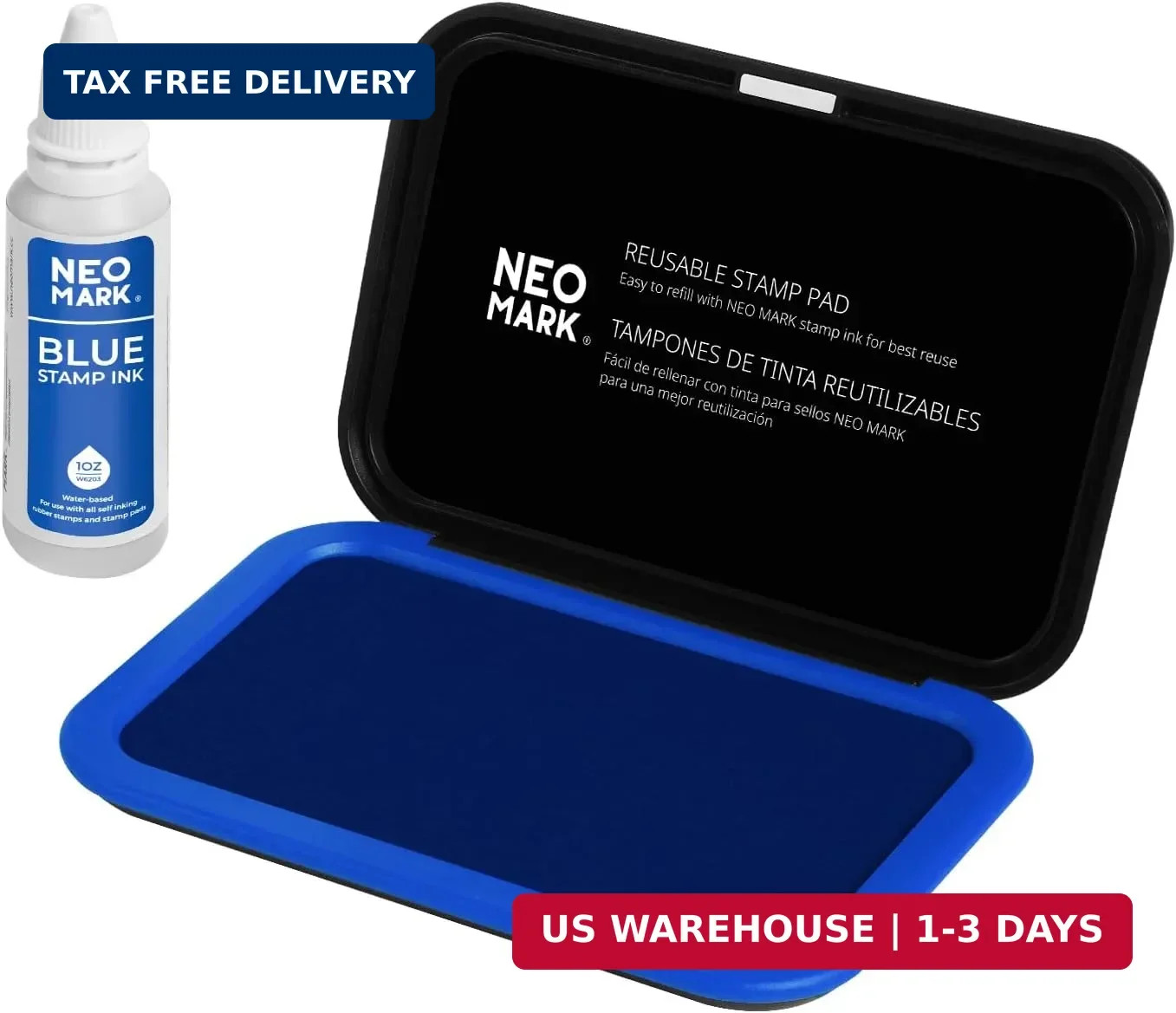 Medium Stamp Pad Kit, 1oz Ink Included, 2.8" x 4.4", Blue | Pre-Inked, Crisp & C