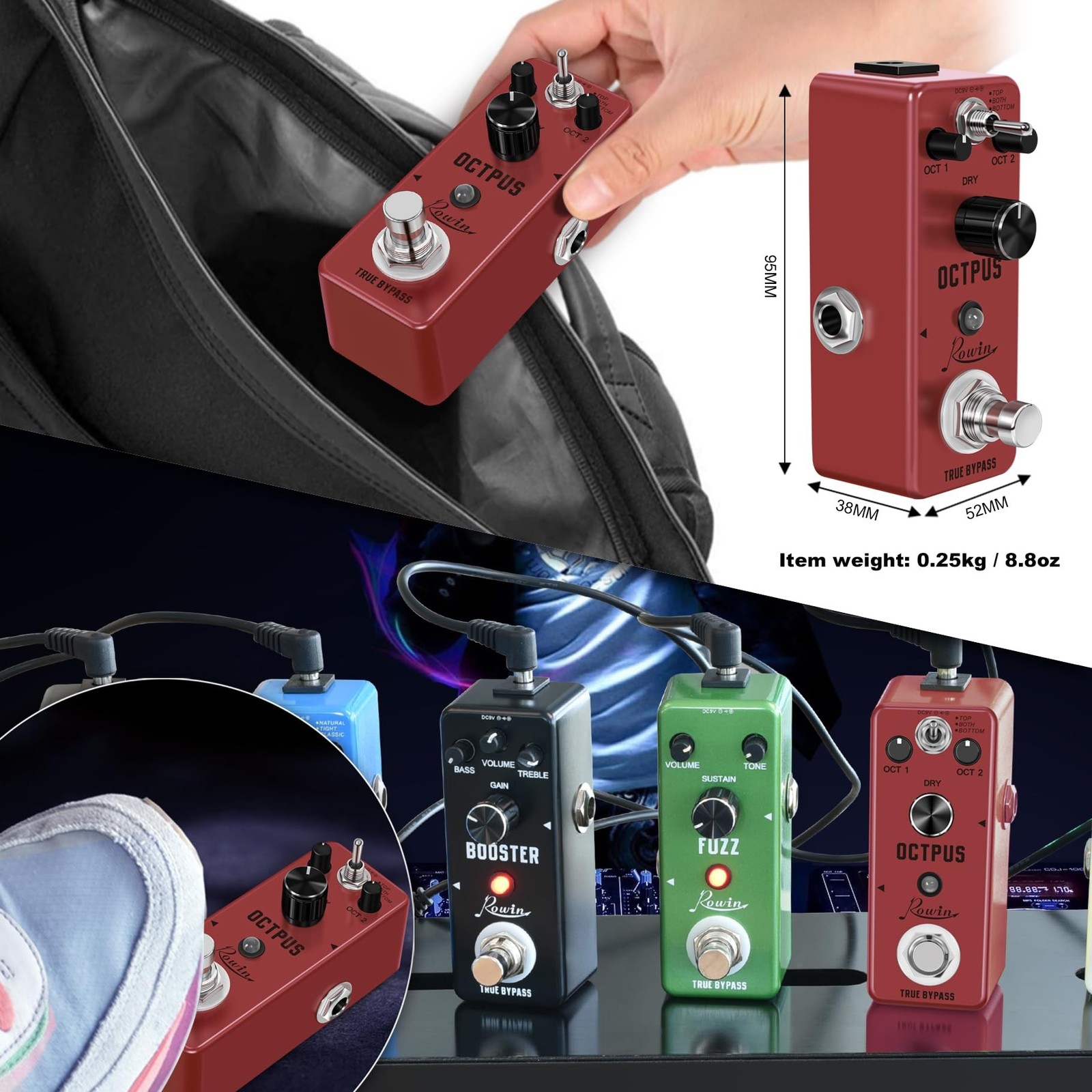 Rowin Polyphonic Octave Guitar Effects Pedal Pure Octopus Digital Mini Single...