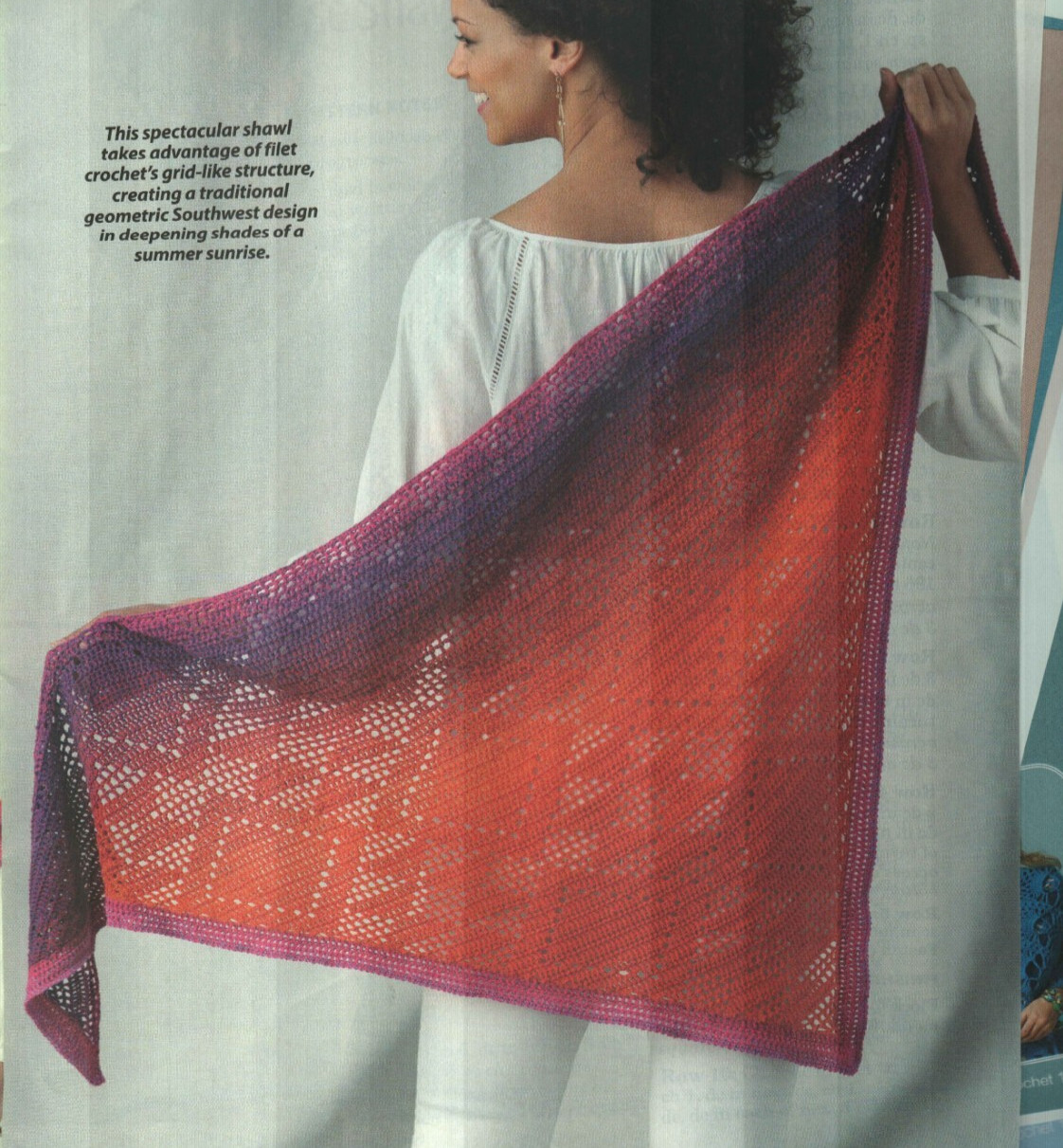 SOUTHWEST SUNRISE SHAWL WRAP WOMEN'S CROCHET PATTERN INSTRUCTIONS