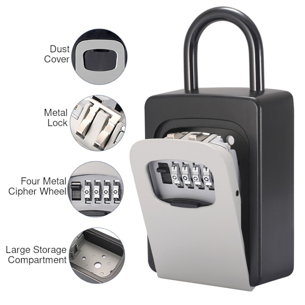 Lock Box Over-the-knob Door Handle Security Safe 4-Digit Combo 6 Key Waterproof