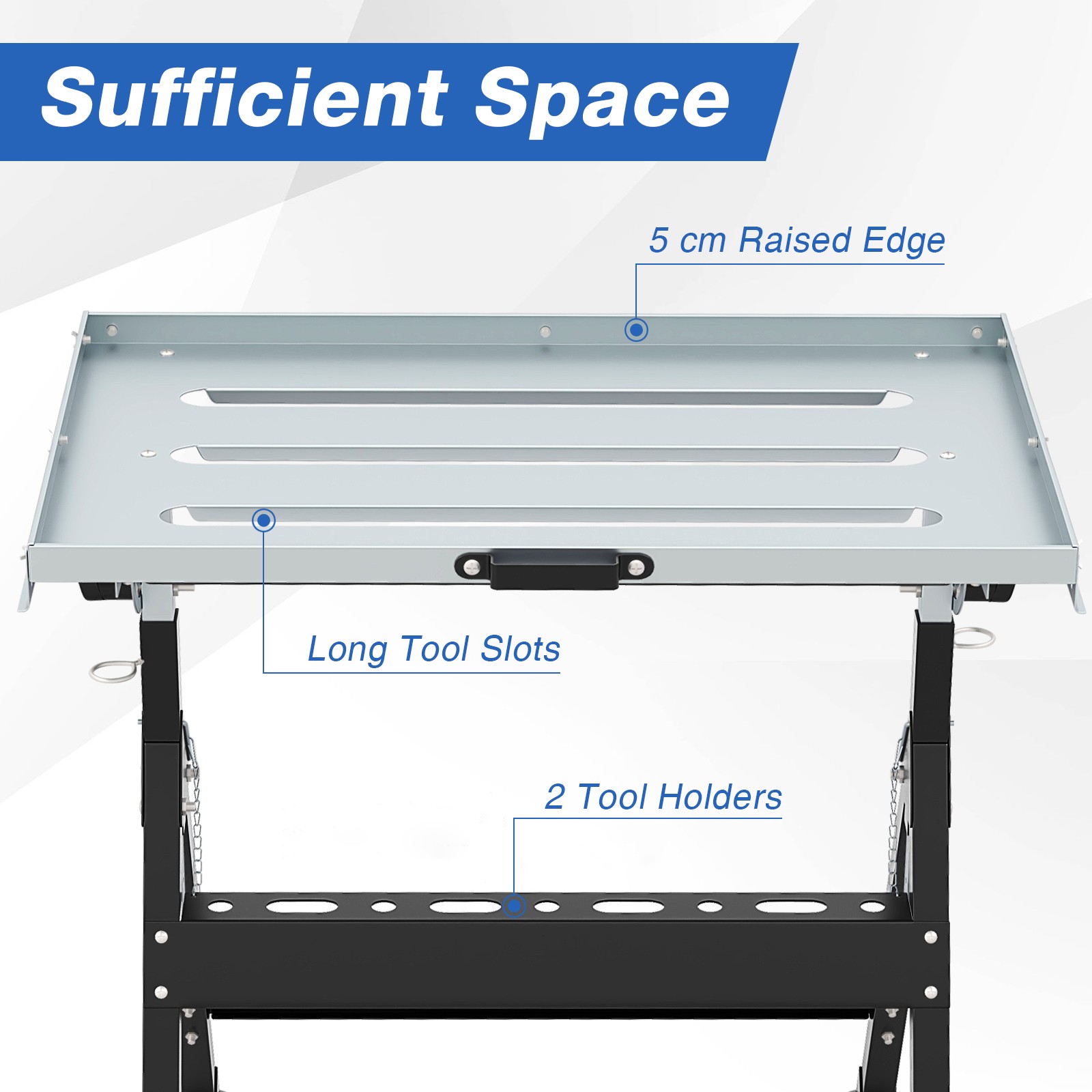 Folding Welding Table w/Tabletop 2 Fixed Wheels 4-Level Height 5 Tilting Angles