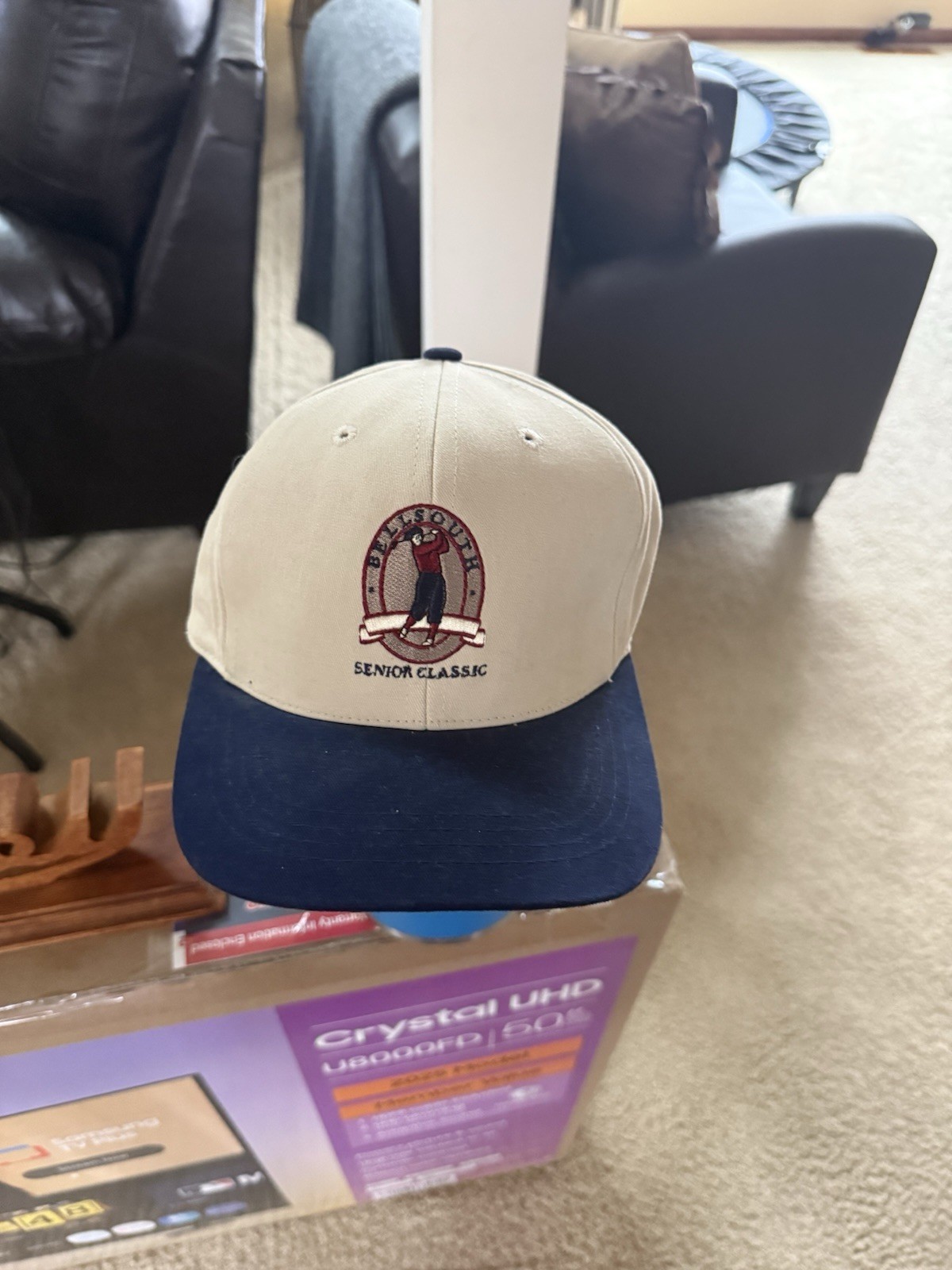 Vintage US Open Senior Classic Golf Hat Imperial Strapback Beige Blue