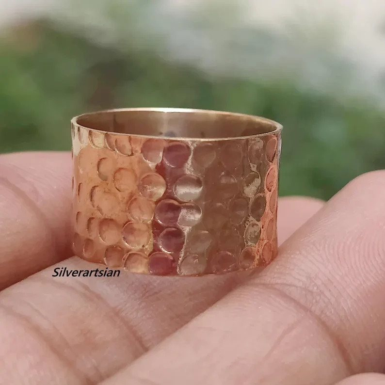100% Pure Copper Band Ring, Solid Copper Ring, Hammered Copper Band Rin All Size