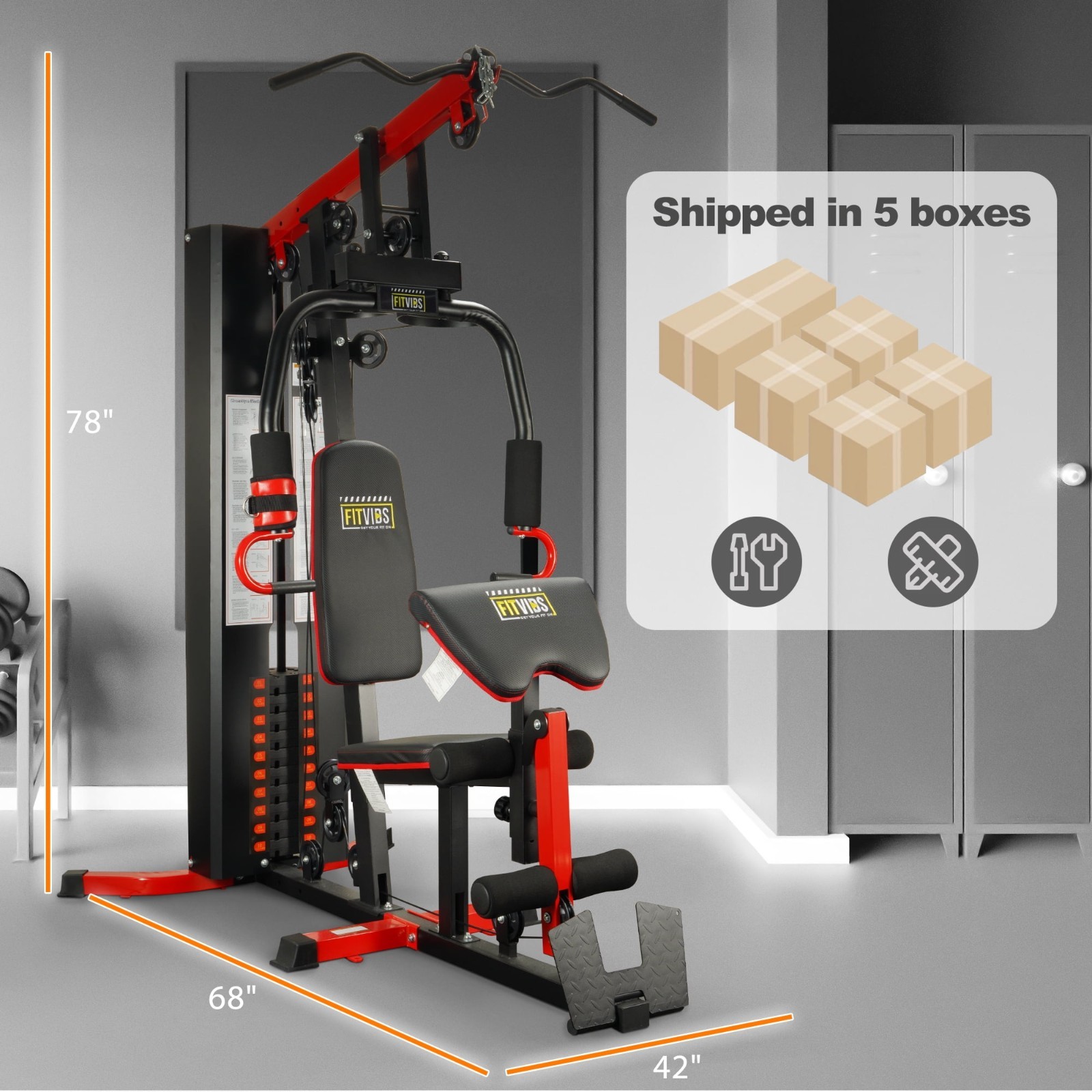 Multifunctional Full Home Gym System Workout Station with 122.5 Lbs Weight Stack