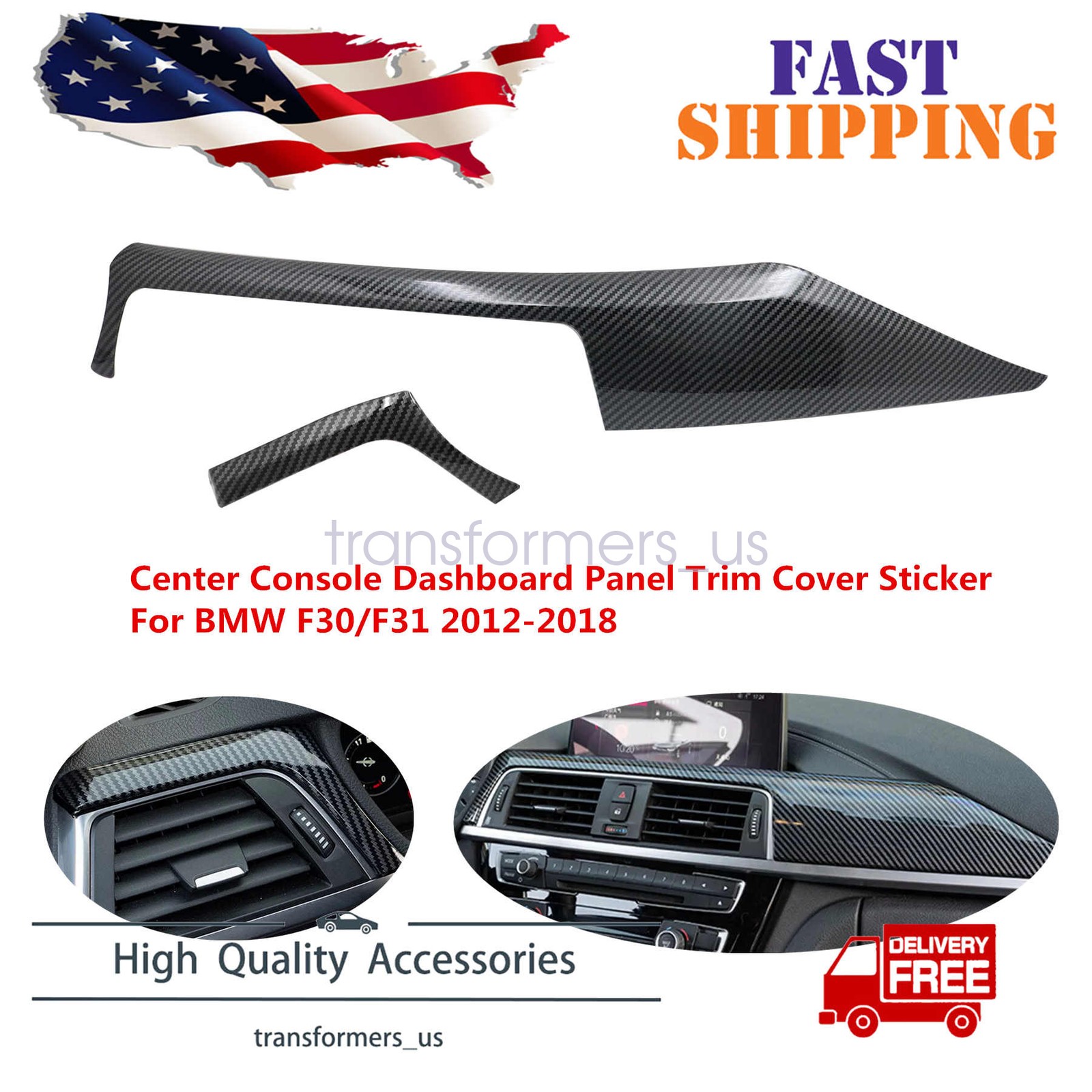 2Pcs Center Dash Panel Trim For BMW 3 Series F30 F31 2012-2018 Carbon Fiber Look