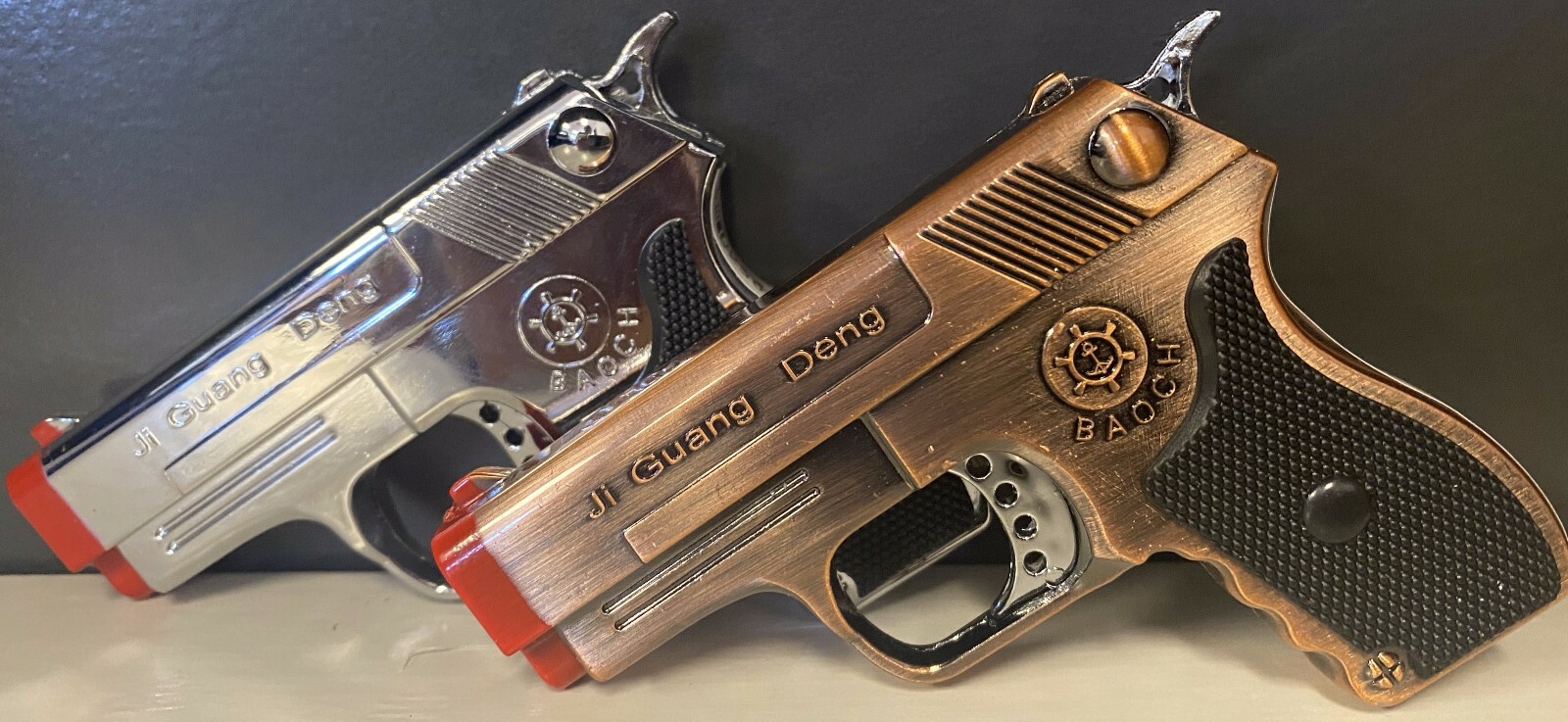 2 PACK Collectible Novelty Assorted Gun w/ Laser Beam Design Refillable Lighter