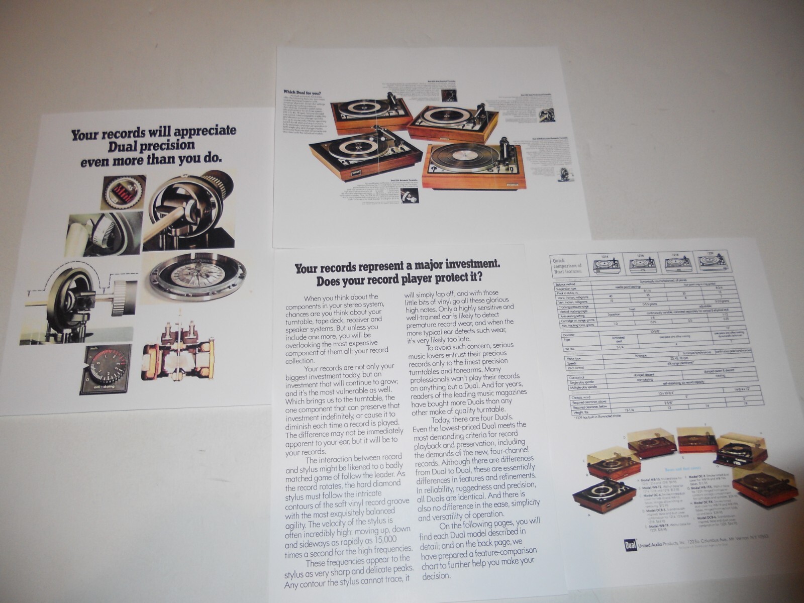 Dual Turntable Brochure '74 4pgs, Specs+Info+Articles 1229, 1218, 1216, 1214