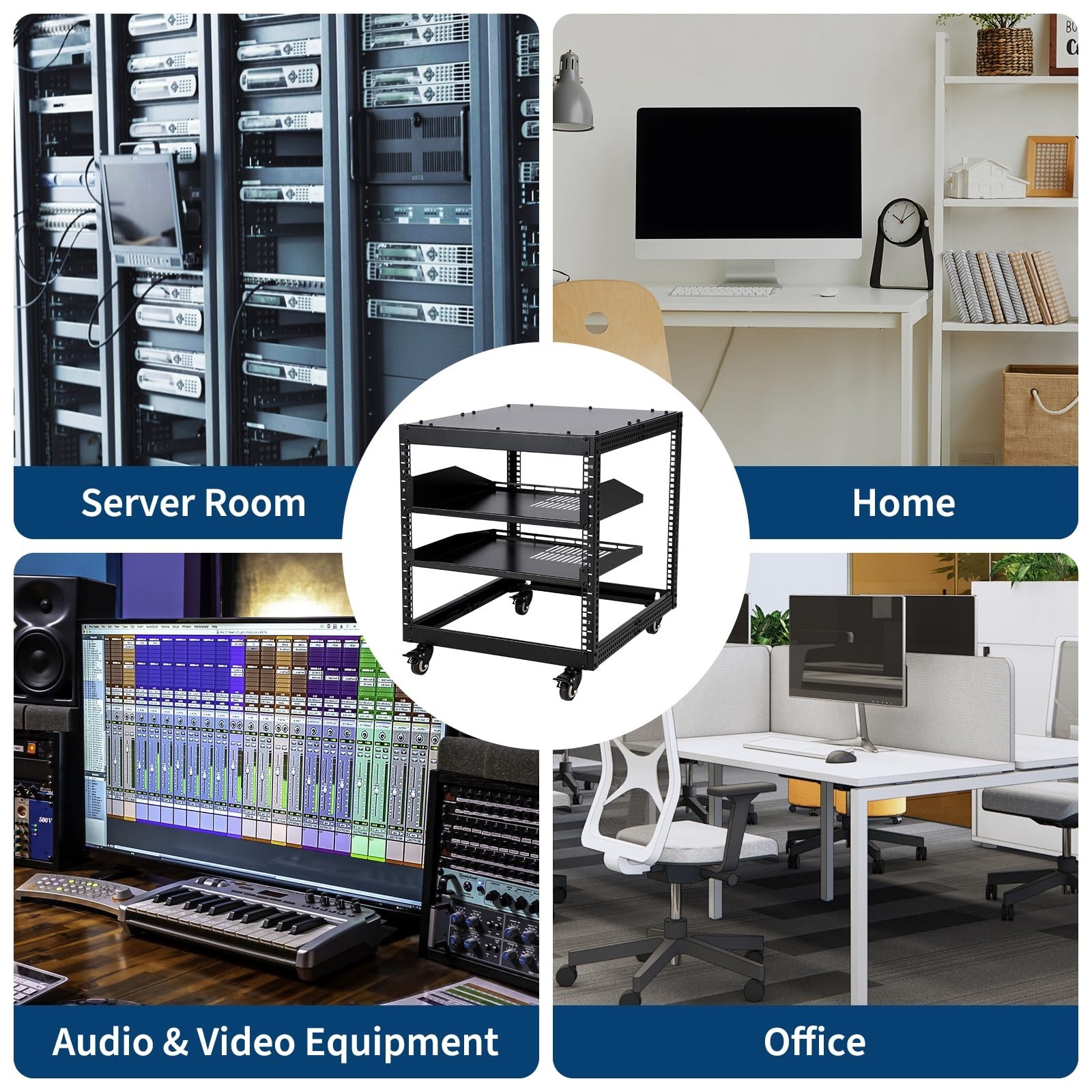 10U Open Frame Server Rack Network Rack 23''-40'' Adjustable Depth
