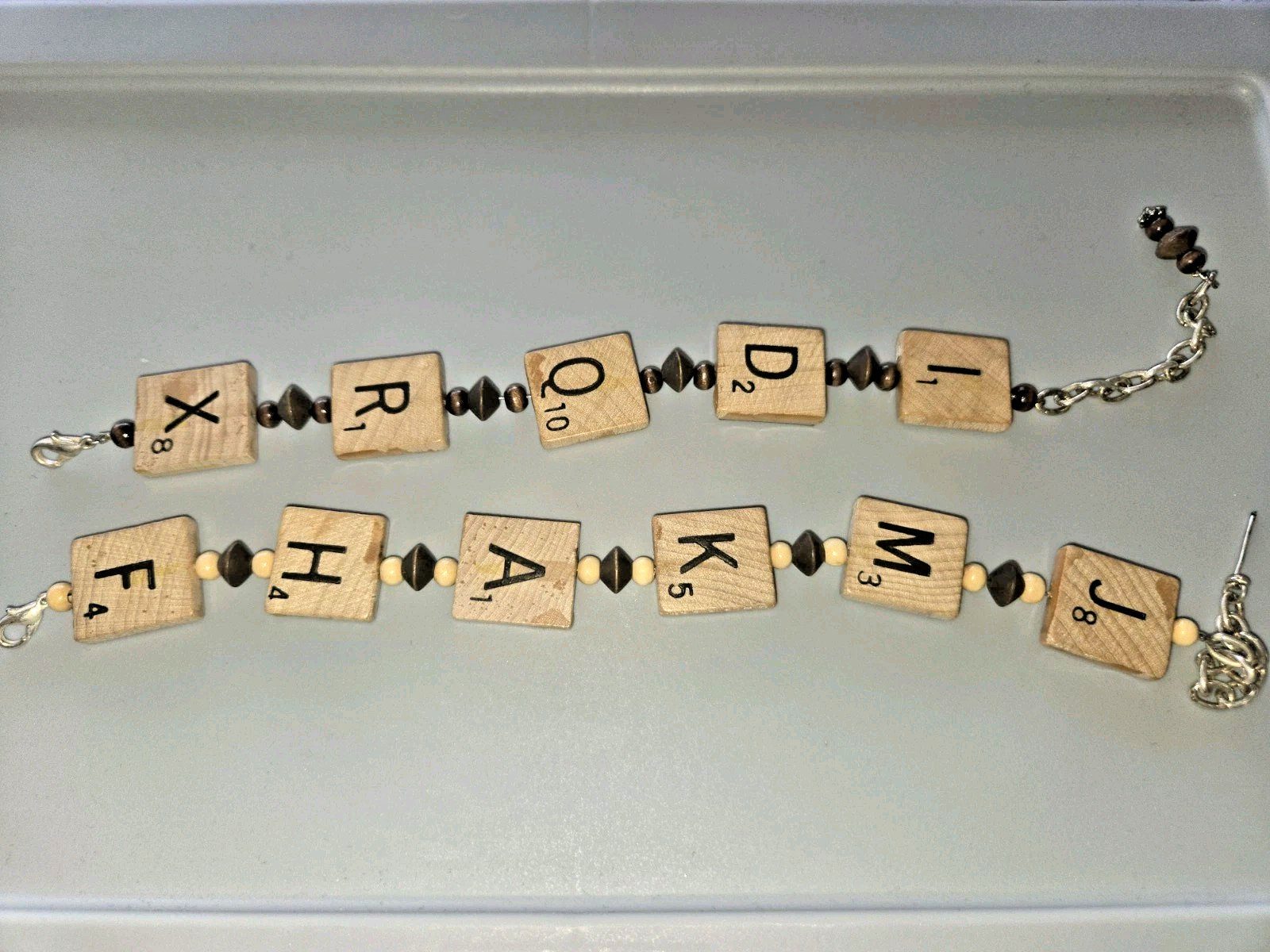 2 Handmade Scrabble Tile Beaded Bracelets