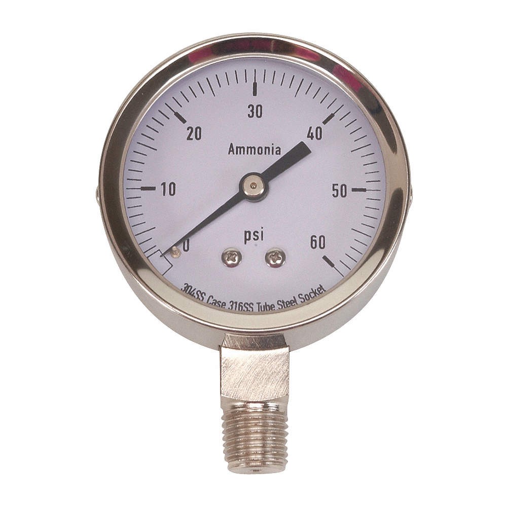 GRAINGER APPROVED 4CFW3 Pressure Gauge,Ag Ammonia,2 1/2 In,60Psi 4CFW3
