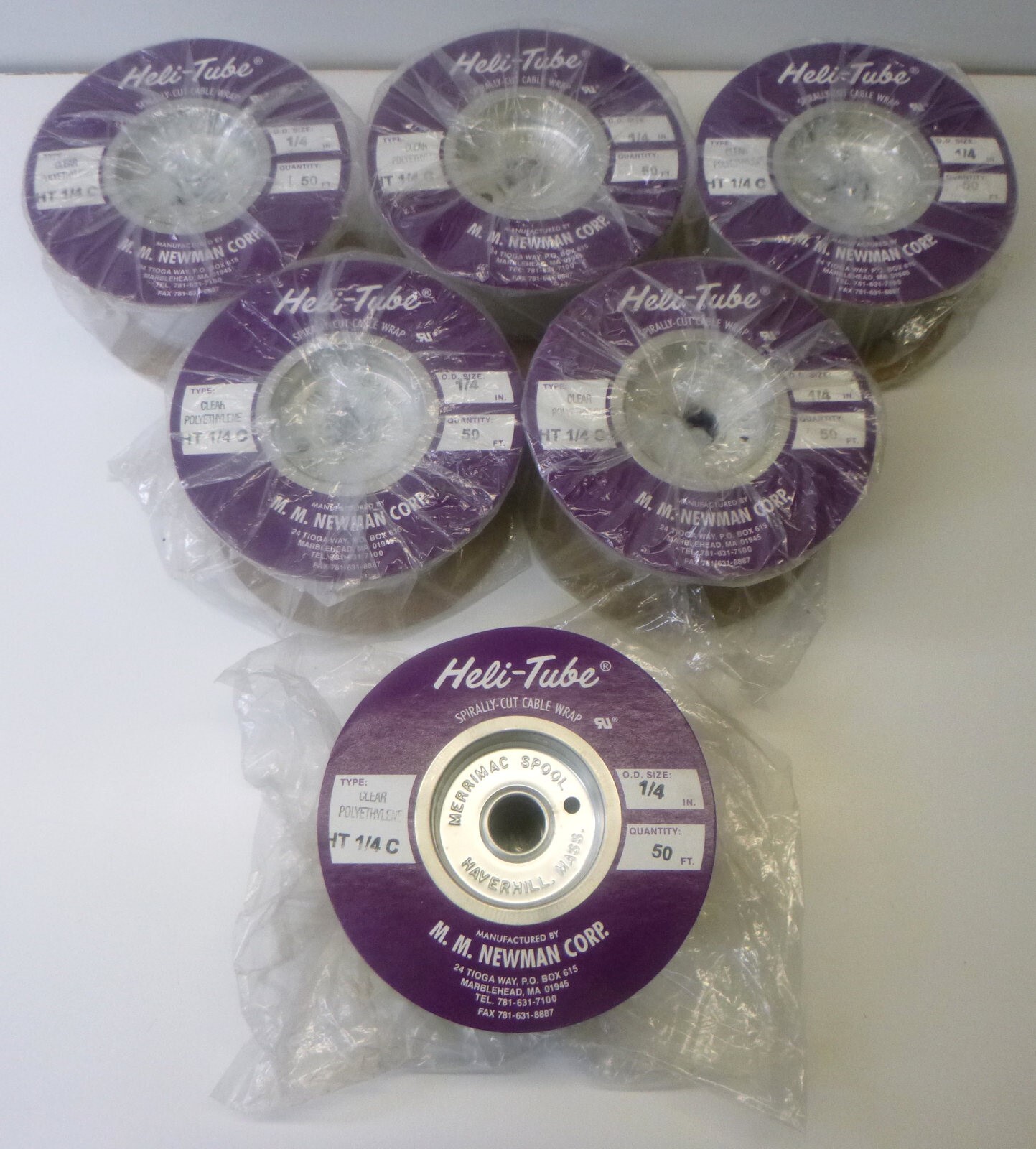 Heli-Tube HT1/4C-50 Spirally-Cut 1/4" Cable Wrap, 50' per Spool, Lot of 6 Spools