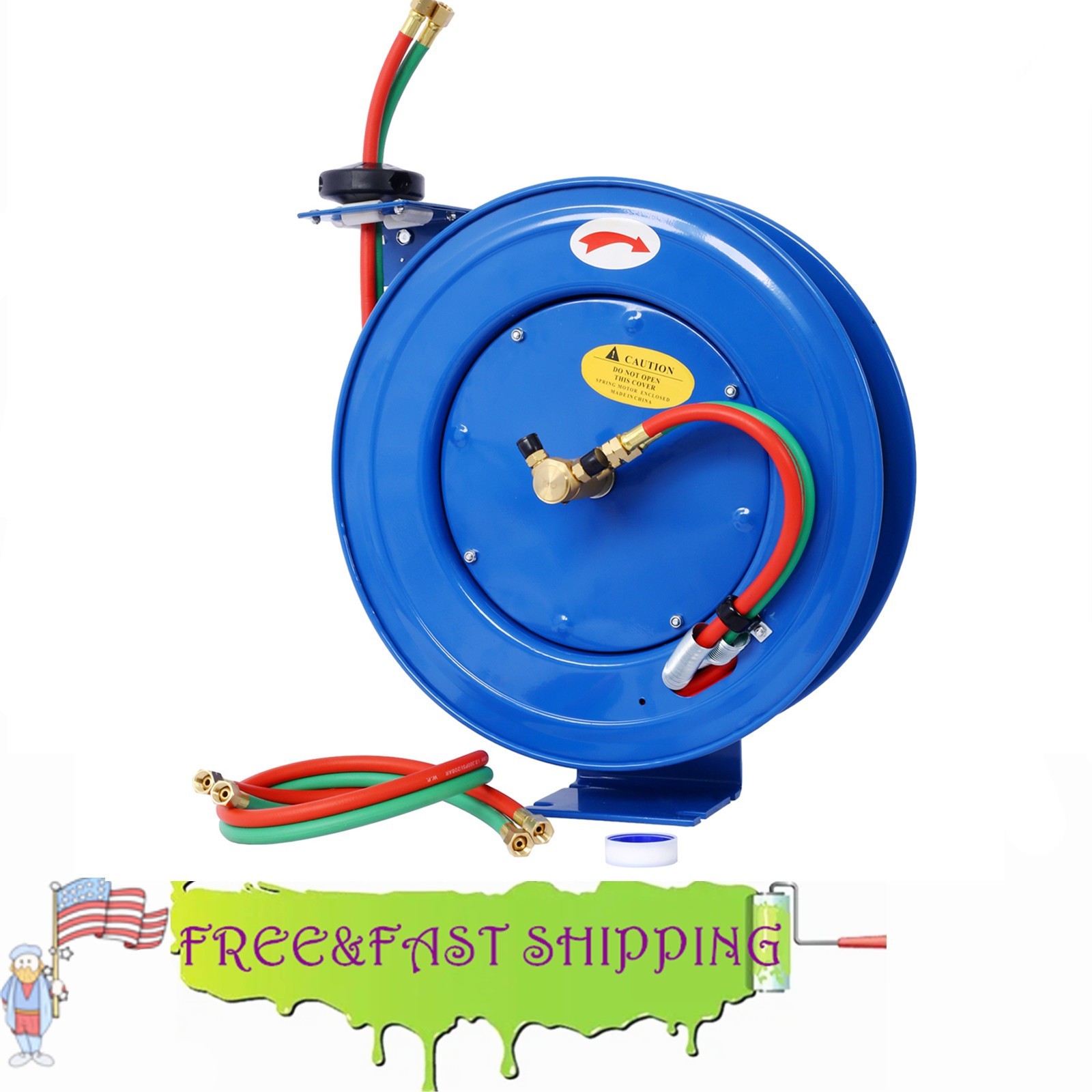 200PSI Retractable Welding Hose Reel 1/4" x 50Ft Twin Oxygen/Acetylene