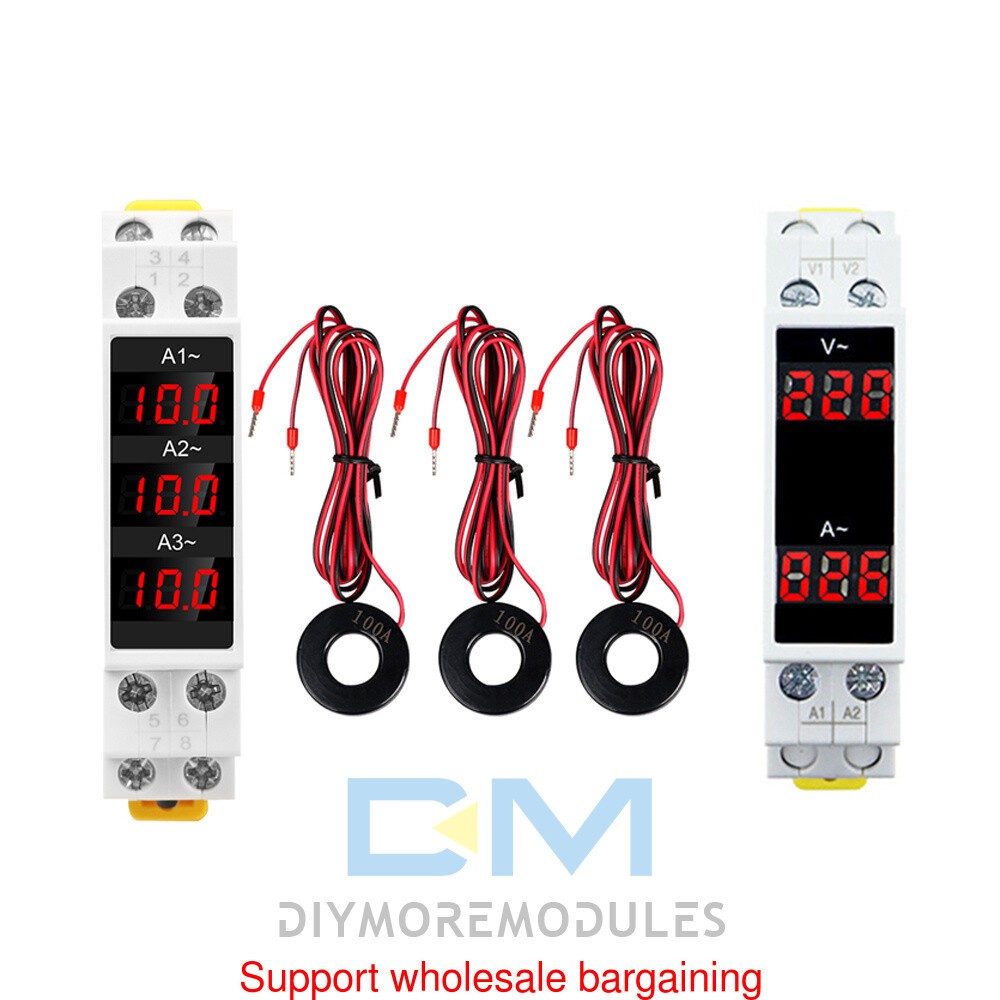 AC 80-500V 1-100A DIN Rail AC Ammeter Digital Display Voltage Current Meter