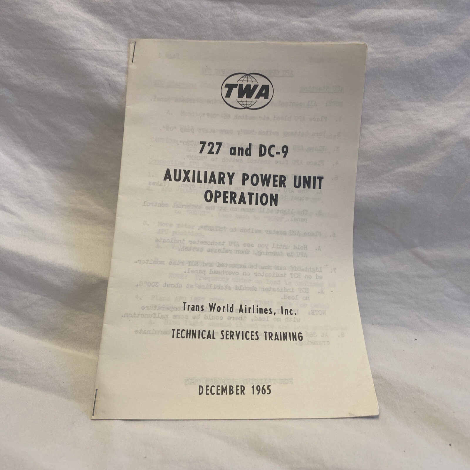 Dec 1965 TWA 727 DC-9 Auxiliary Power Unit Training Booklet Services 8 Pgs