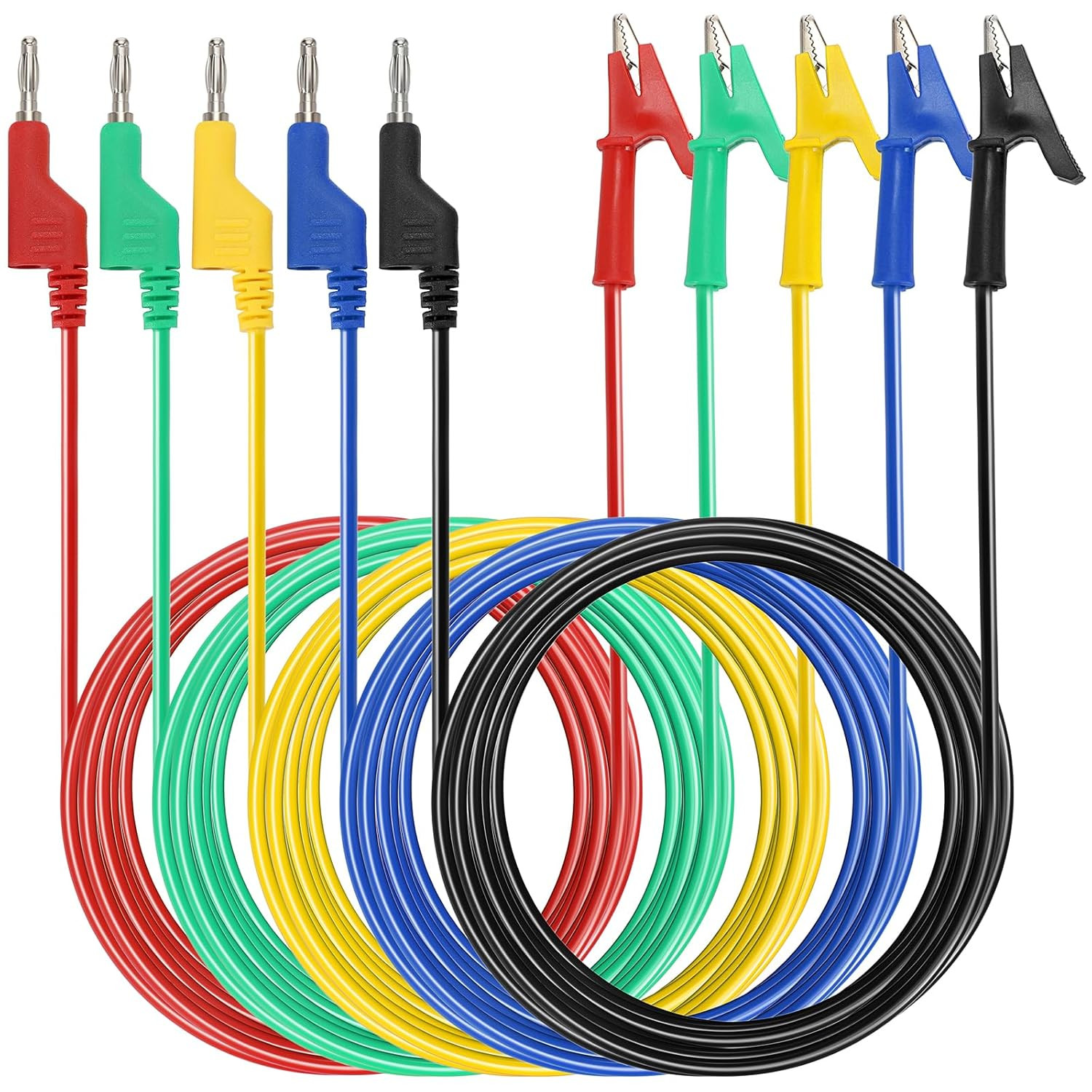Multimeter Banana Plug to Crocodile Alligator Clip Test Probe, 5PC 4Mm Stackable