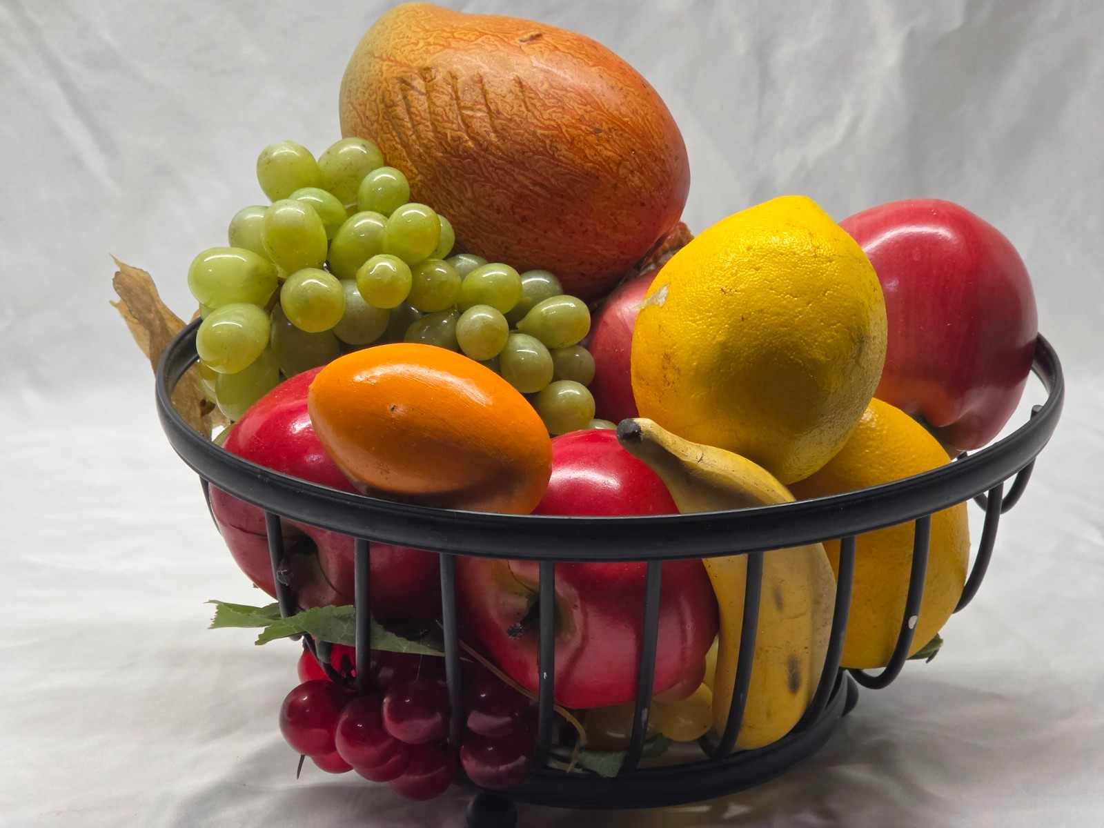 Faux Fruit Metal Wire Basket Table Centerpiece Footed Decor 11"