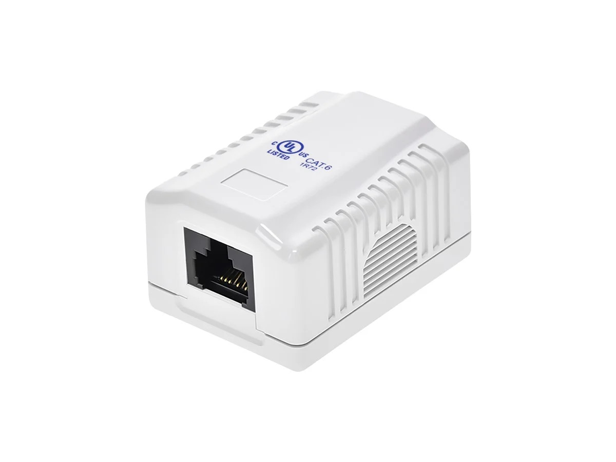 Monoprice 1-Port Cat6 RJ45 Surface Mount Box - UL, Dual IDC, 50u, No Logo, White