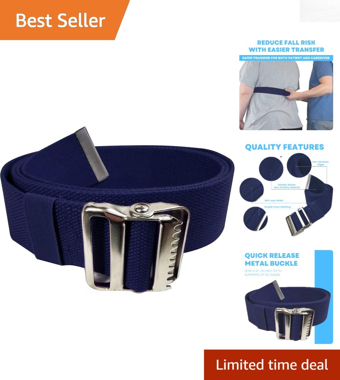 Machine Washable 60-Inch Gait Belt with Elastic Loop - Comfortable Transfer Aid