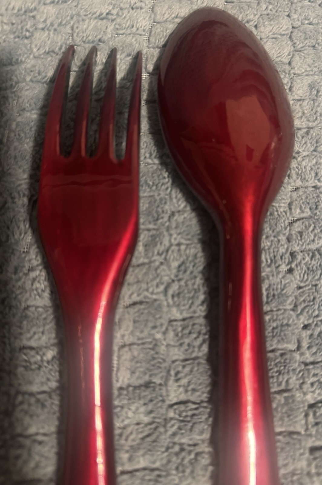 Japanese Lacquerware Fork And Spoon Salad Server With Gold Bamboo Design.