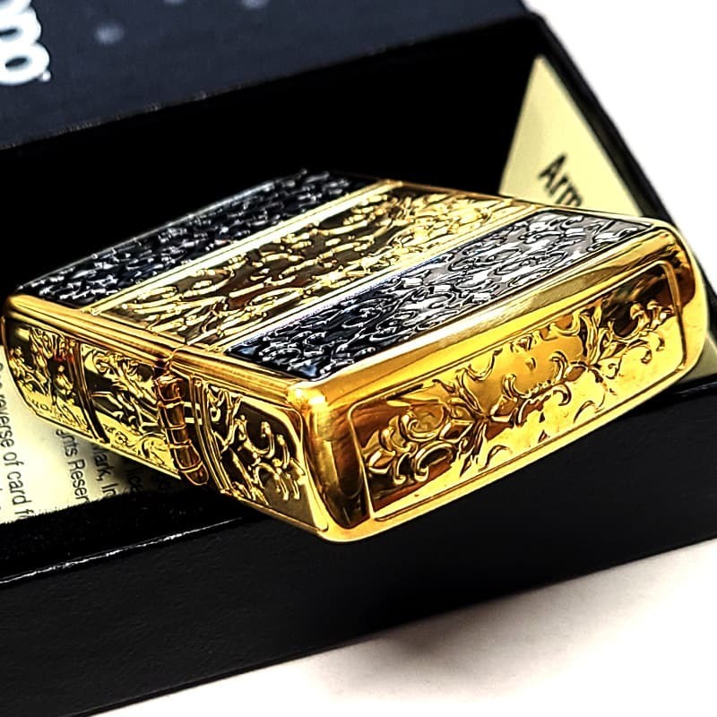 ZIPPO Armor 5 Sided Fine Processing Arabesque Engraving Zippo Lighter Gold Black