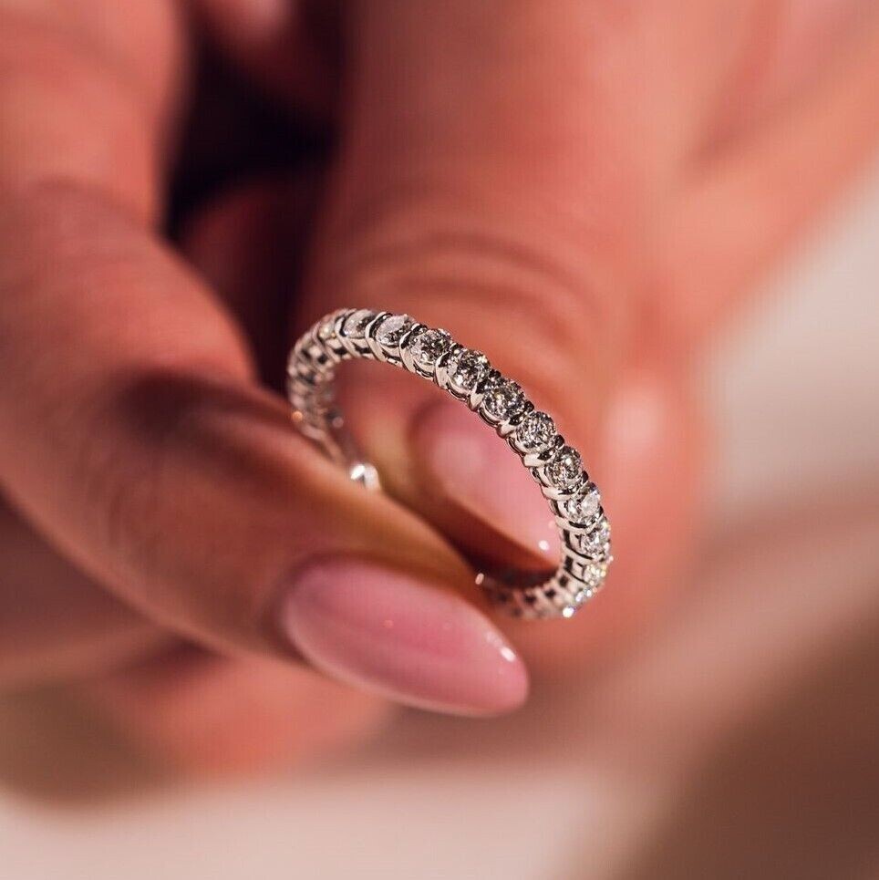 1.5Ctw Round Cut Moissanite Full Eternity Engagement Band 14k White Gold Plated