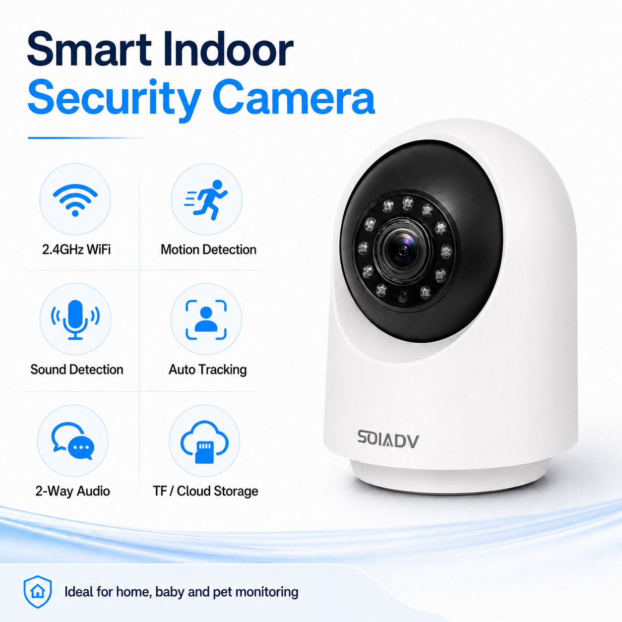 SOIADV WiFi Security Camera Indoor 360° AI Movement Detection Cloud/SD 2PACK