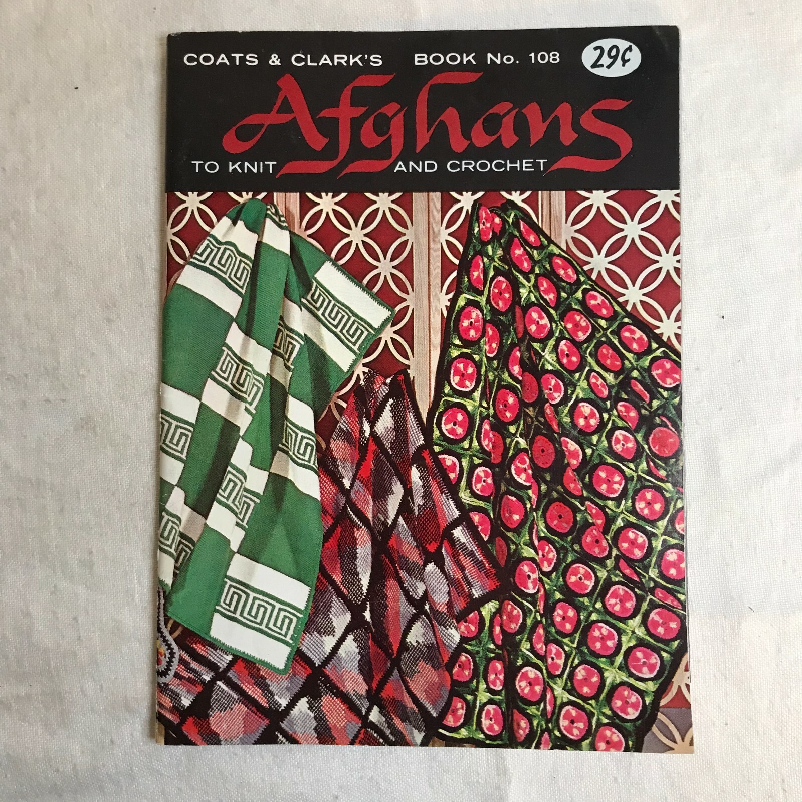 vintage 1959 Coats & Clarks Book No. 108 Afghans to Knit and Crochet patterns
