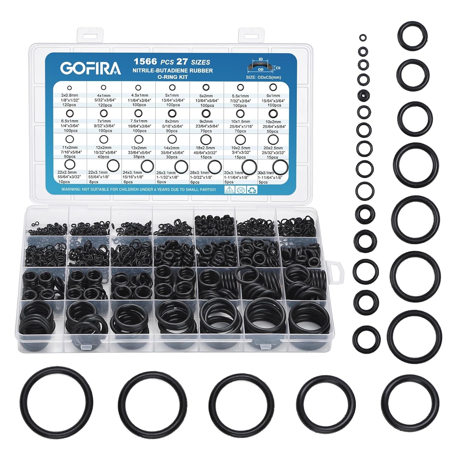 1566Pcs of 27 Varieties O-Ring Seal Kit in Nitrile Rubber Material for...