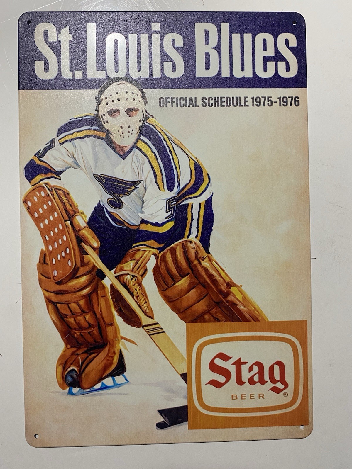 St. Louis Blues Stag Beer Sign - 1975 Schedule Play Gloria Stanley Cup Retro