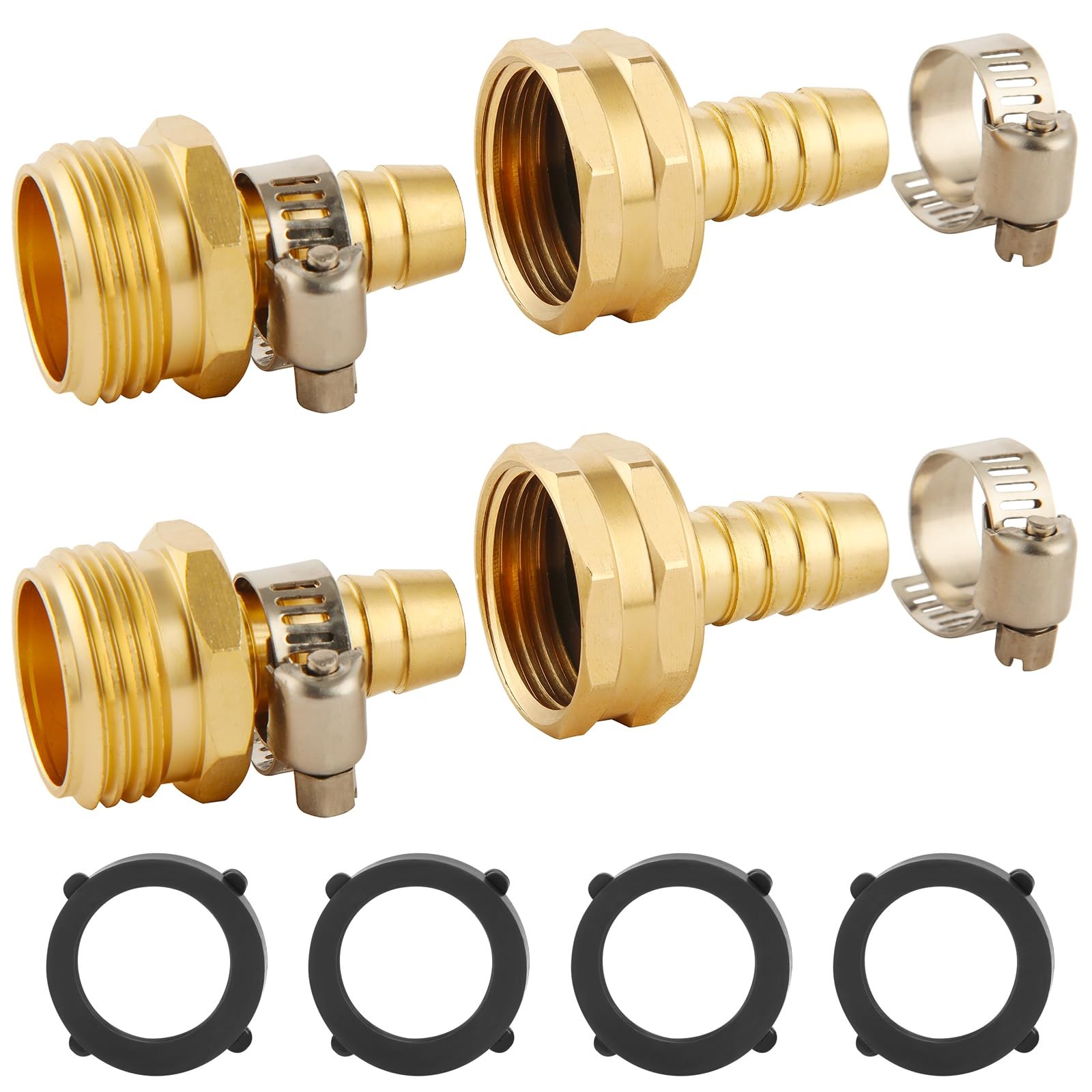 BILAL 2 Set Brass Garden Hose Repair Connector Kit 2 Set, Fit for 1/2" hose