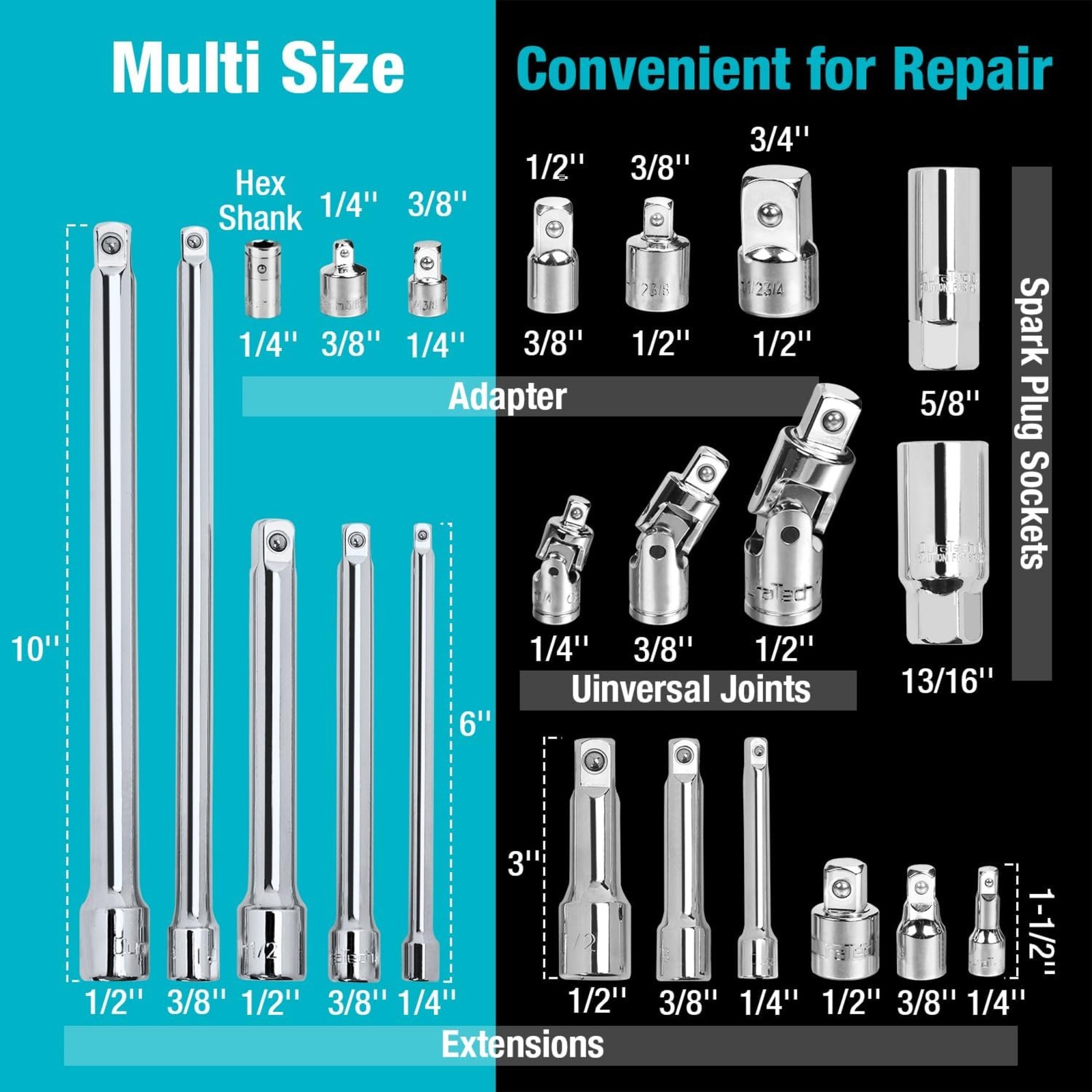 Drive Tool Accessory Set 22 Piece Socket Extension Bars Cr V DURATECH
