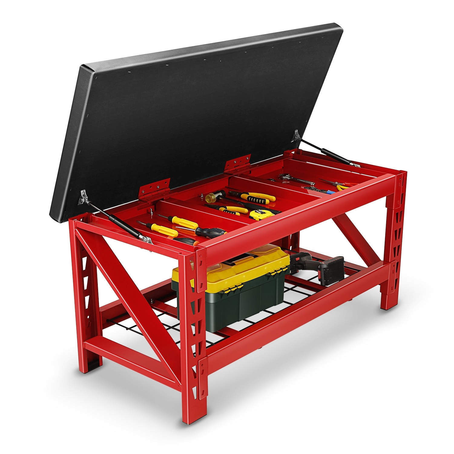 40" Flip Up Seat Design Heavy Duty Workshop Garage Bench w/ Storage Shelf