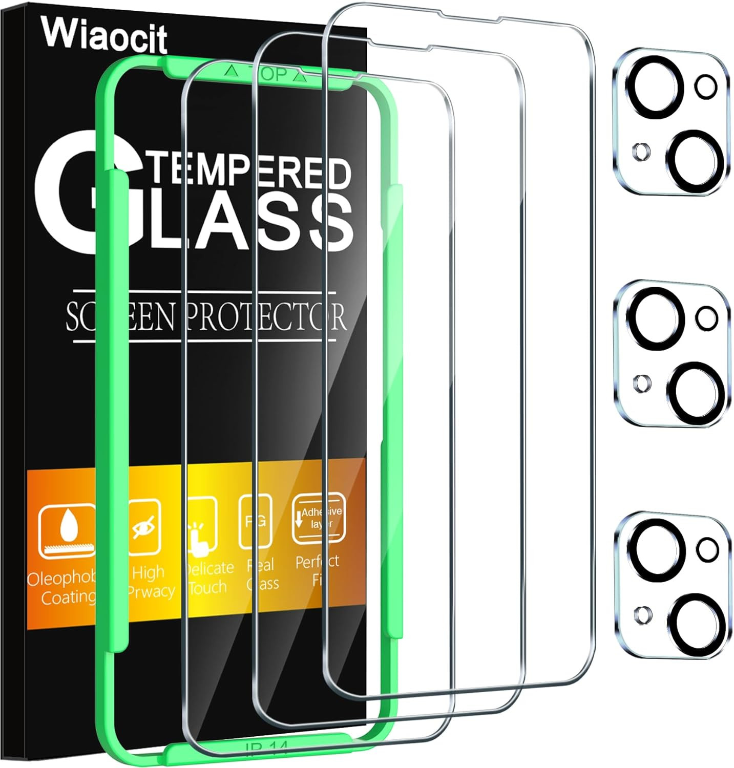 3 Pack Tempered Glass Screen Protector for Iphone 14 with 3 Pack Camera Lens Pro