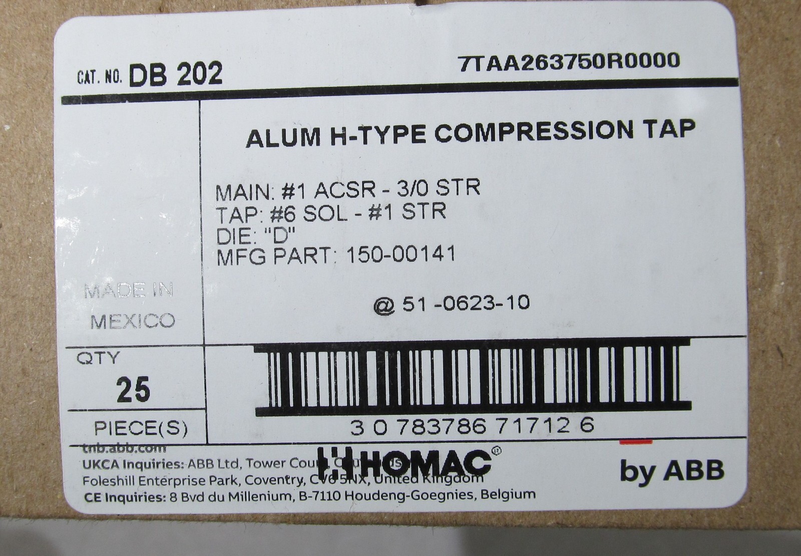 25 THOMAS & BETTS BLACKBURN WR289 DB202 WIDE RANGE COMPRESSION CONNECTOR H-TAP
