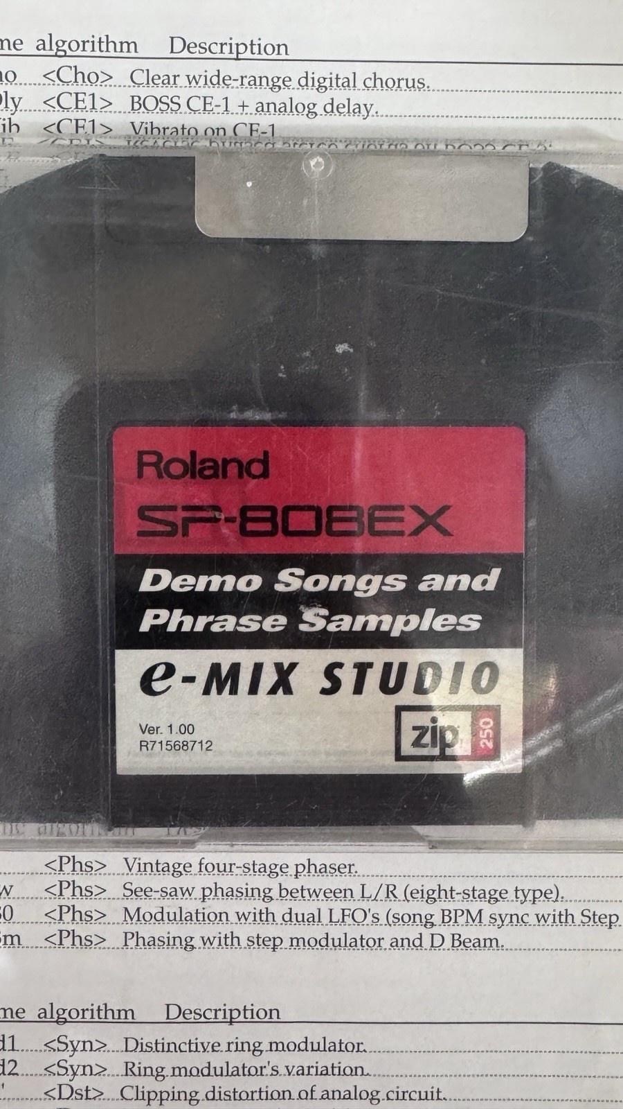 Roland e-Mix STUDIO SP-808EX Factory Demo ZIP 250 Disk Manual FX Patch List