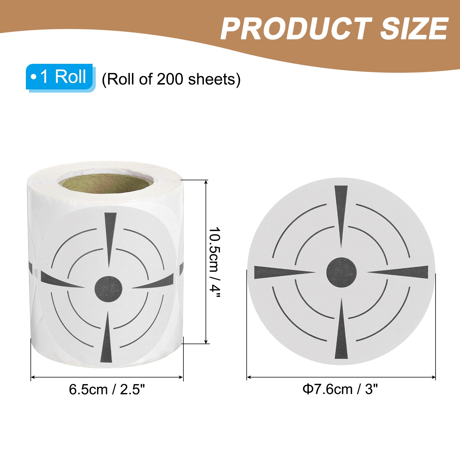 1 Roll Fluorescent Round Splatter Target Stickers 3", White/Black