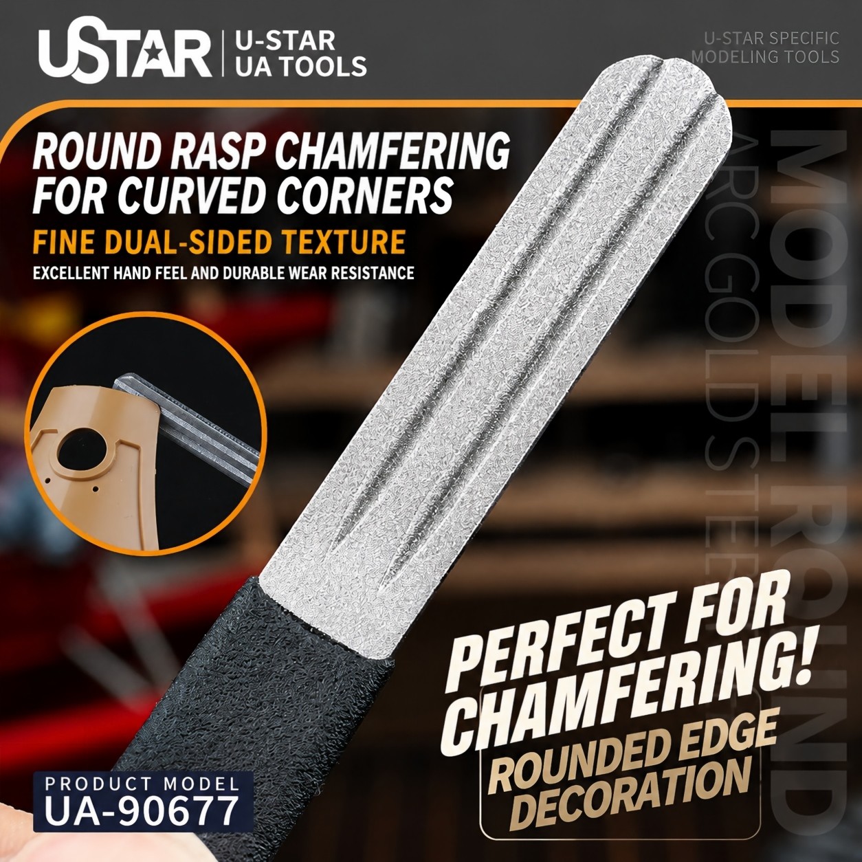 Ustar 2-in-1 Dual-End Chamfering File for Curved & Flat Model Edges Hobby Tool