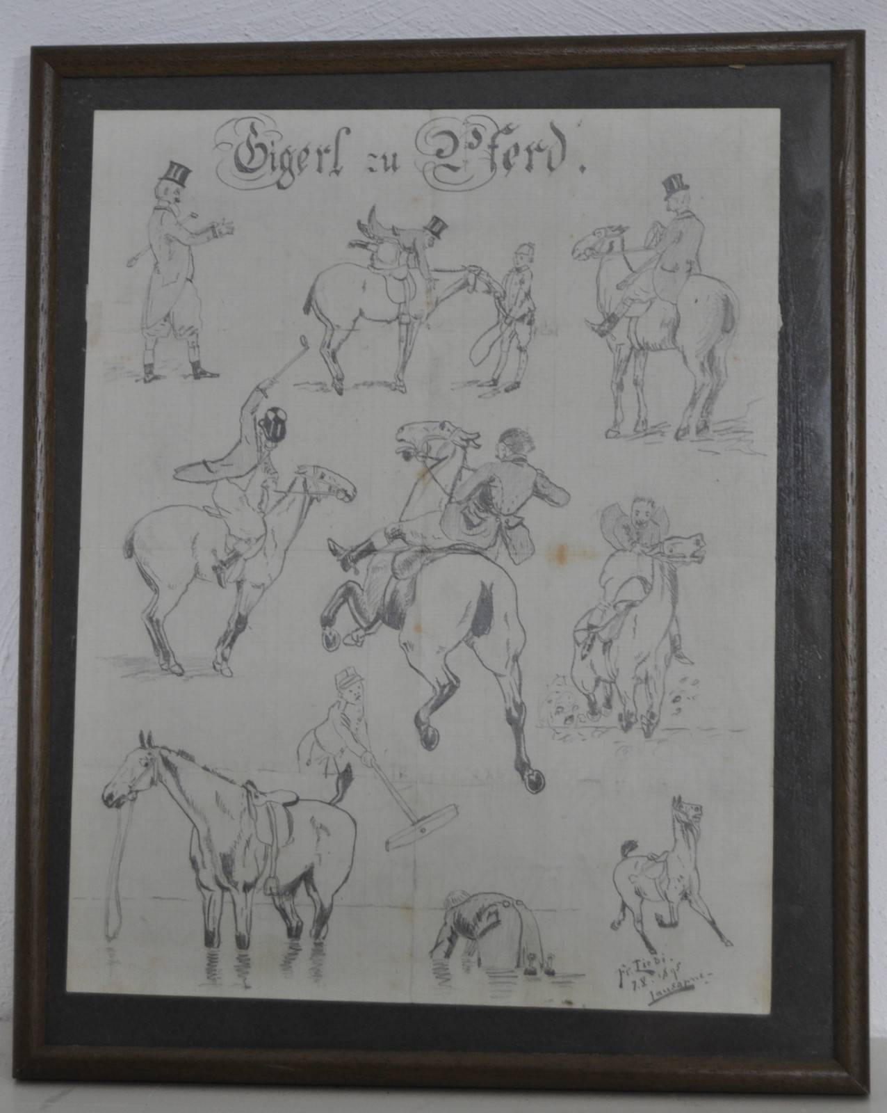 ORIGINAL Drawing Hand Drawing Sketches Study Horses Riders Liebi/Lausanne