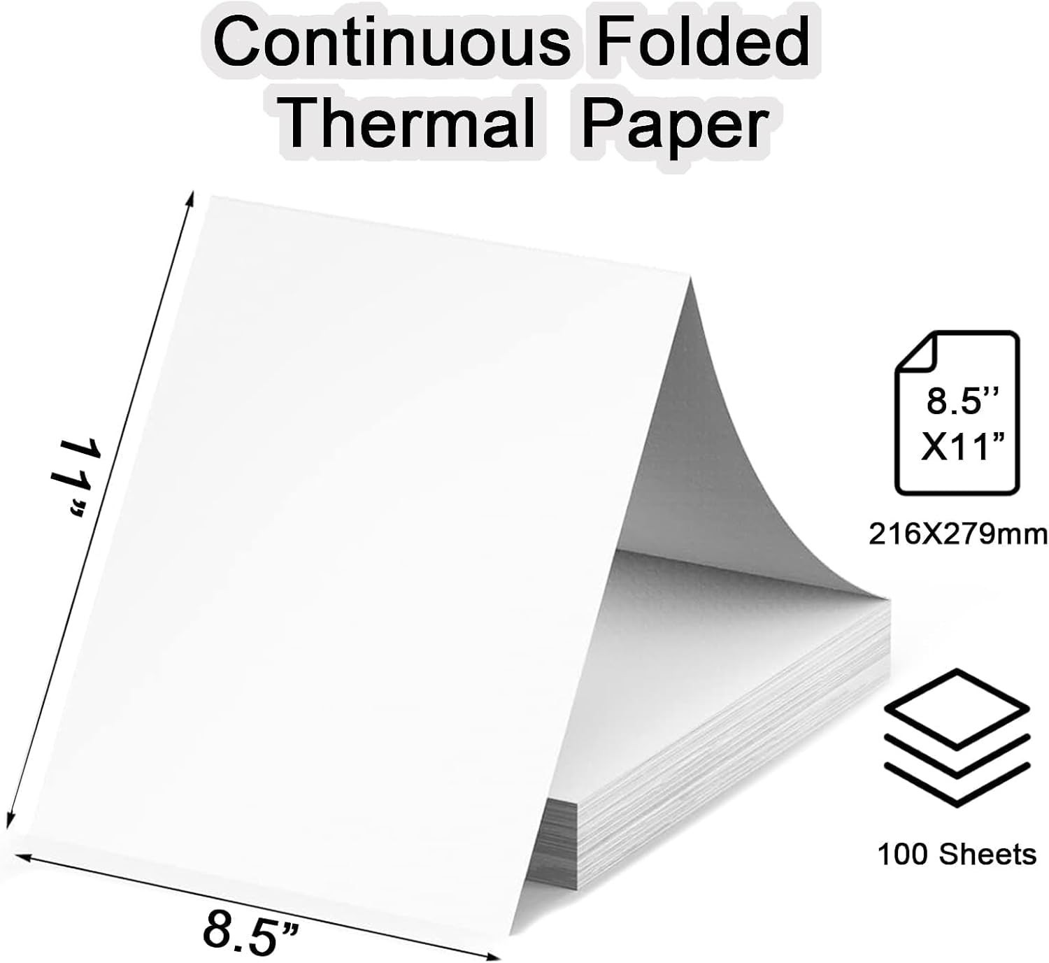 Thermal Printer Paper 8.5 x 11 100 Sheets, 100 Sheets/Continuous Folding