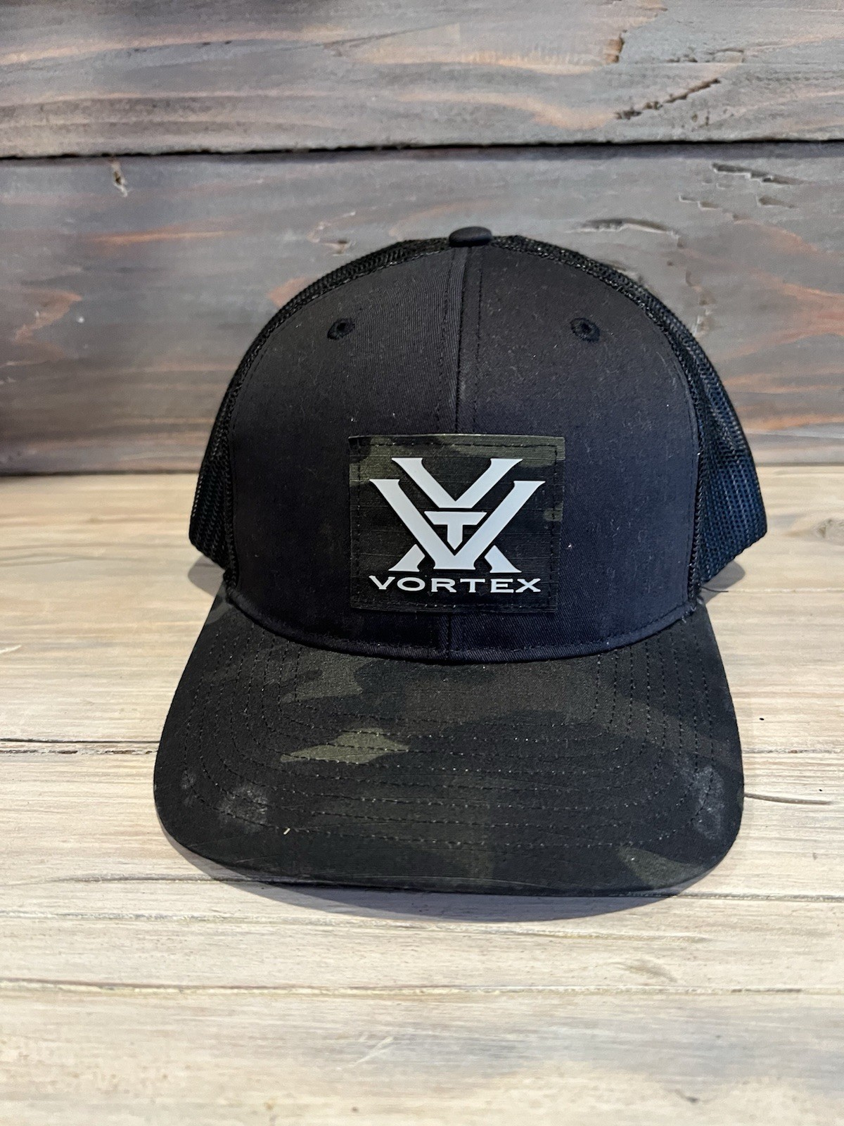 Vortex Optics Logo Cap Hat Black Camo OSFM Mesh Back Trucker Snapback Shooting