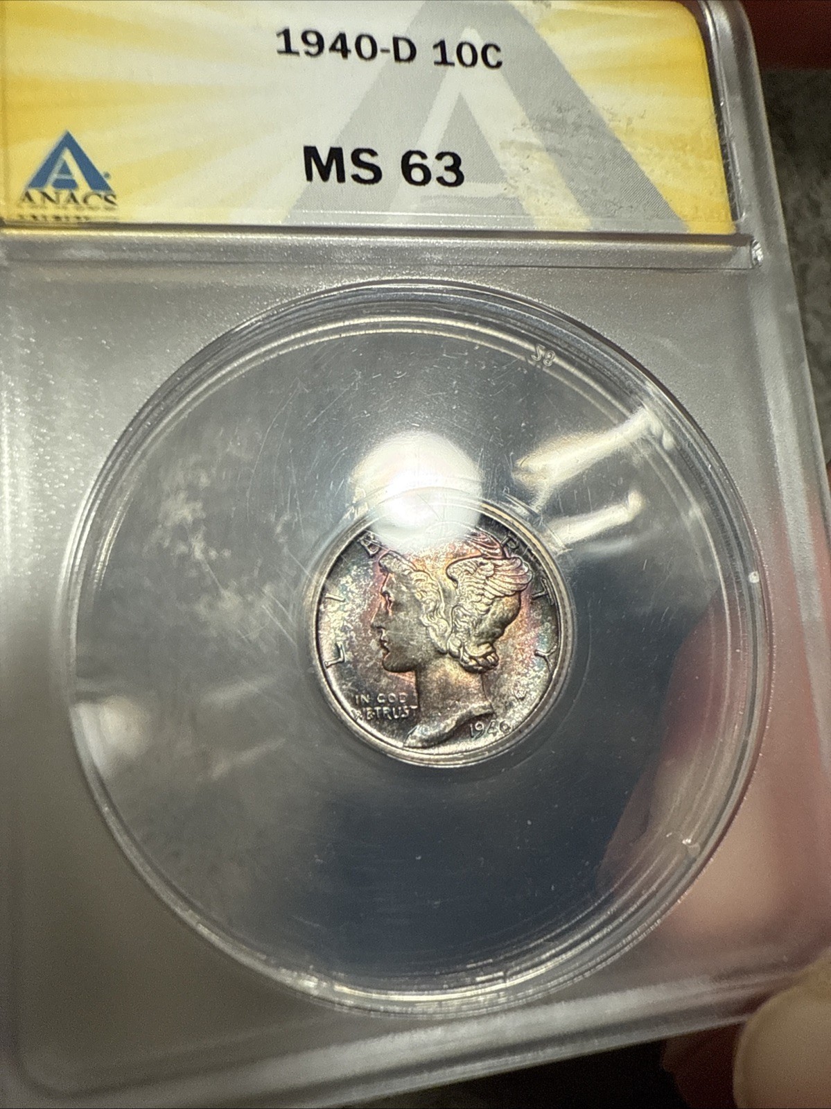 1940-D Mercury Dime ANACS MS63 Gorgeous Toning Wow
