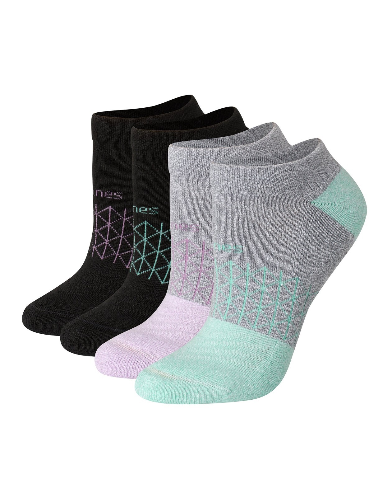 Hanes Women's 4pk Absolute Active No Show Socks - Gray/Black 5-9 New
