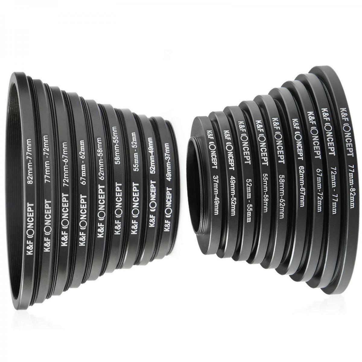 K&F CONCEPT 18pcs Camera Lens Filter Metal Stepping Rings kit Up Down Ring Set