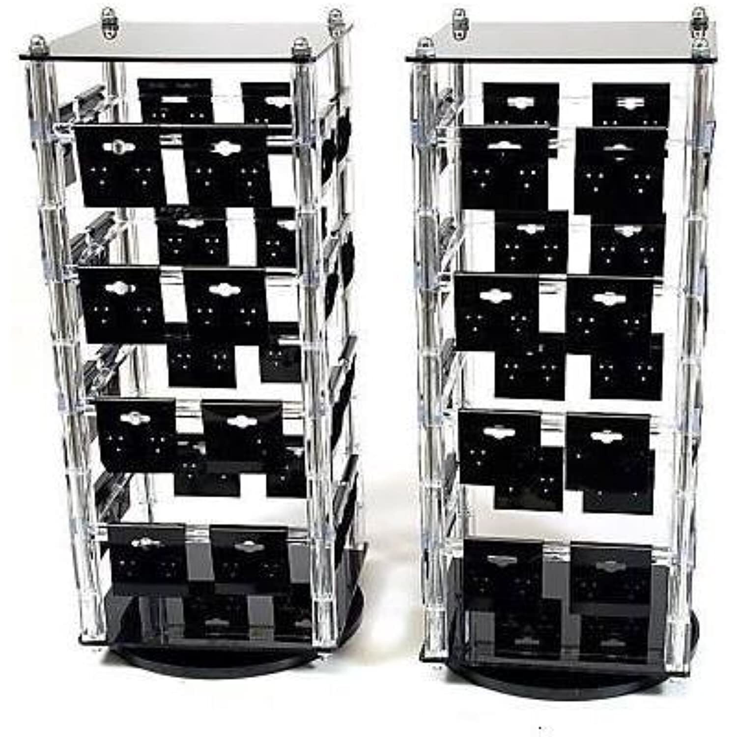 Two New Clear Rotating Earring Display Stands with 64 2 Inch x 2 Inch Black