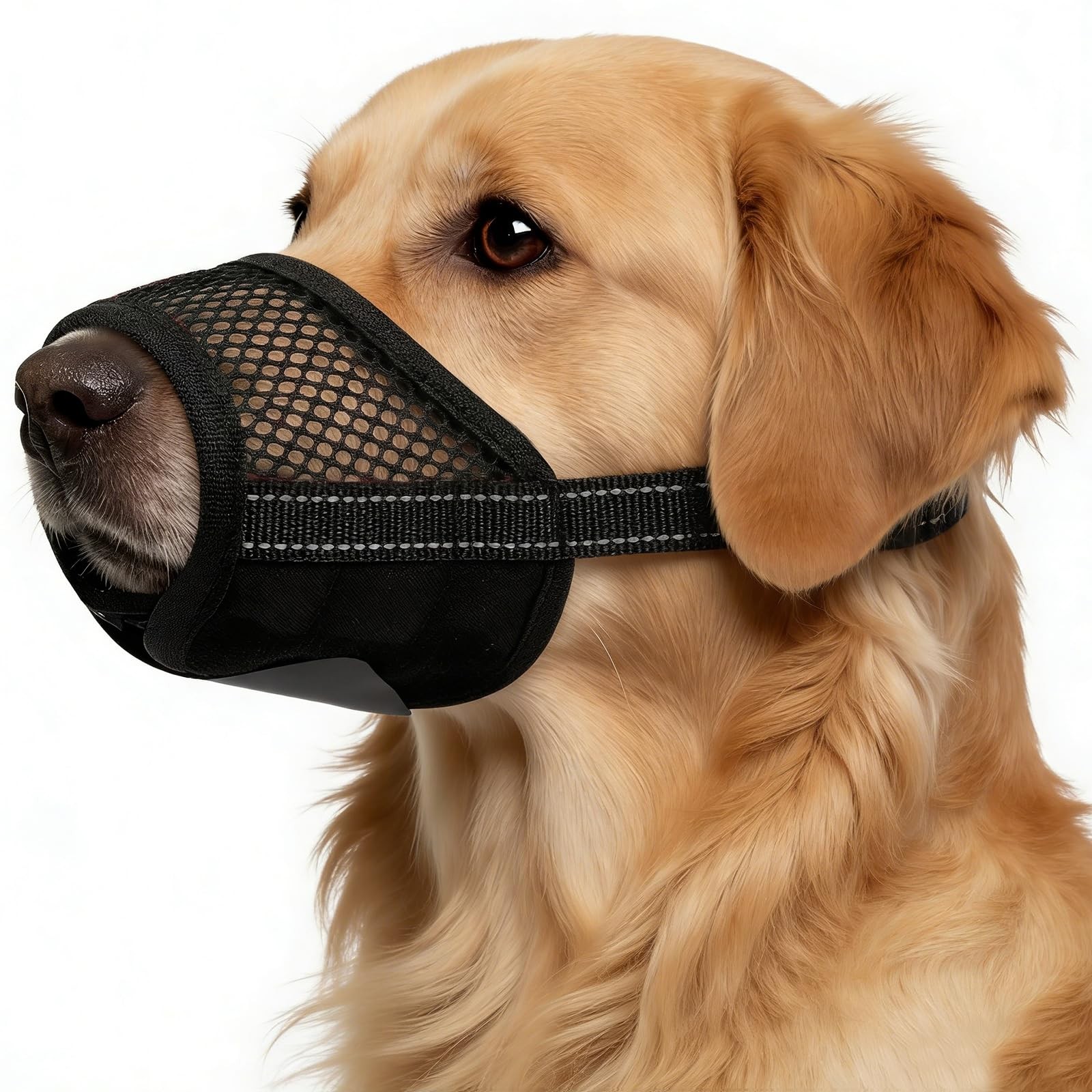 Soft Mesh Dog Muzzles Breathable Pet Adjustable Mouth Guard Black L 2 PCS