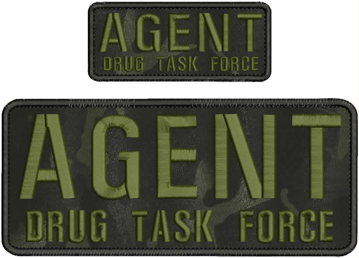 AGENT DRUG TASK  FORCE EMB PATCHES 4X10 2X5 HOOH ON BACK OD GREEN ON BLACK MULTI
