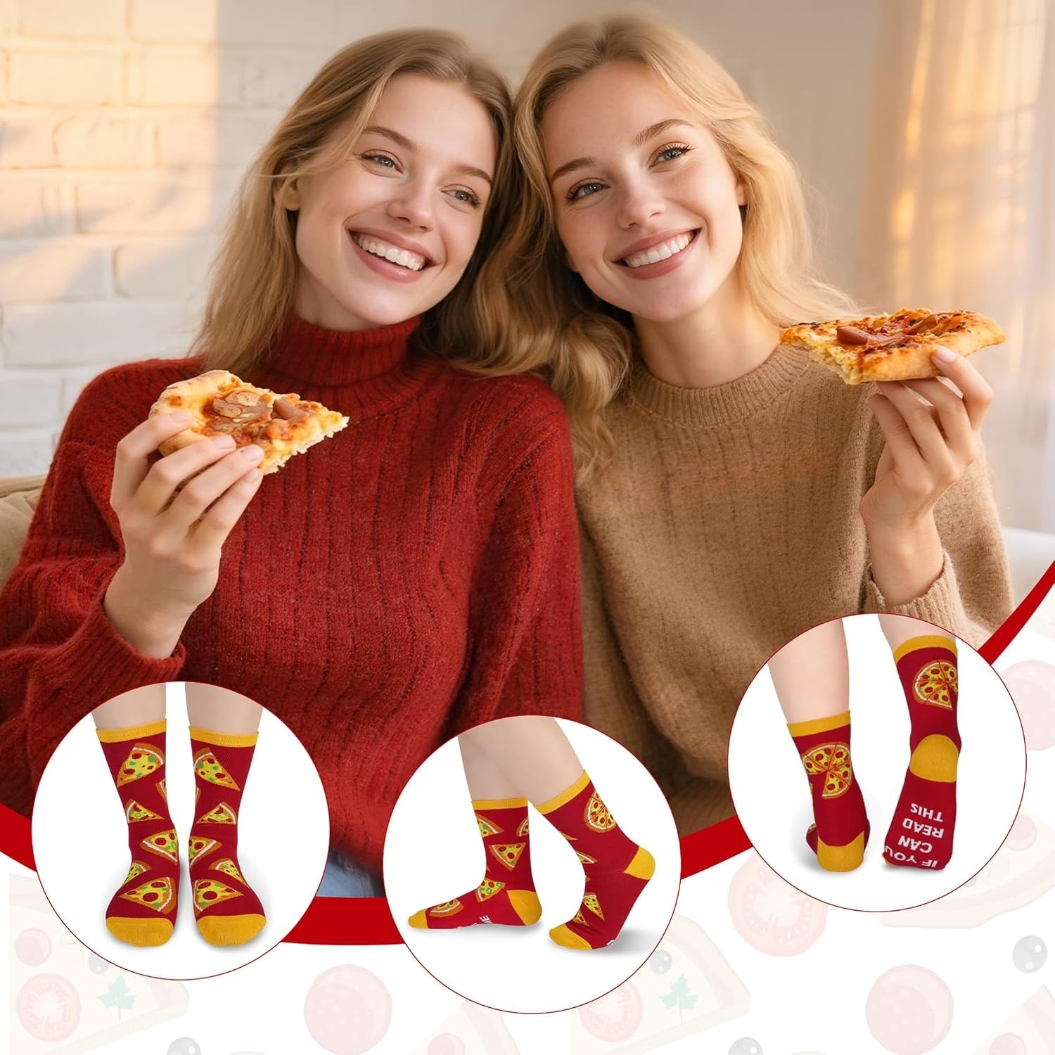 Funny Pizza Socks - Large Crew Socks with Message for Him | Valentine's Gift