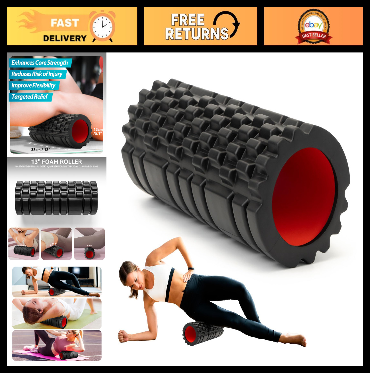 High-Density Foam Roller for Deep Tissue Massage, 13" Muscle Recovery Tool for Y