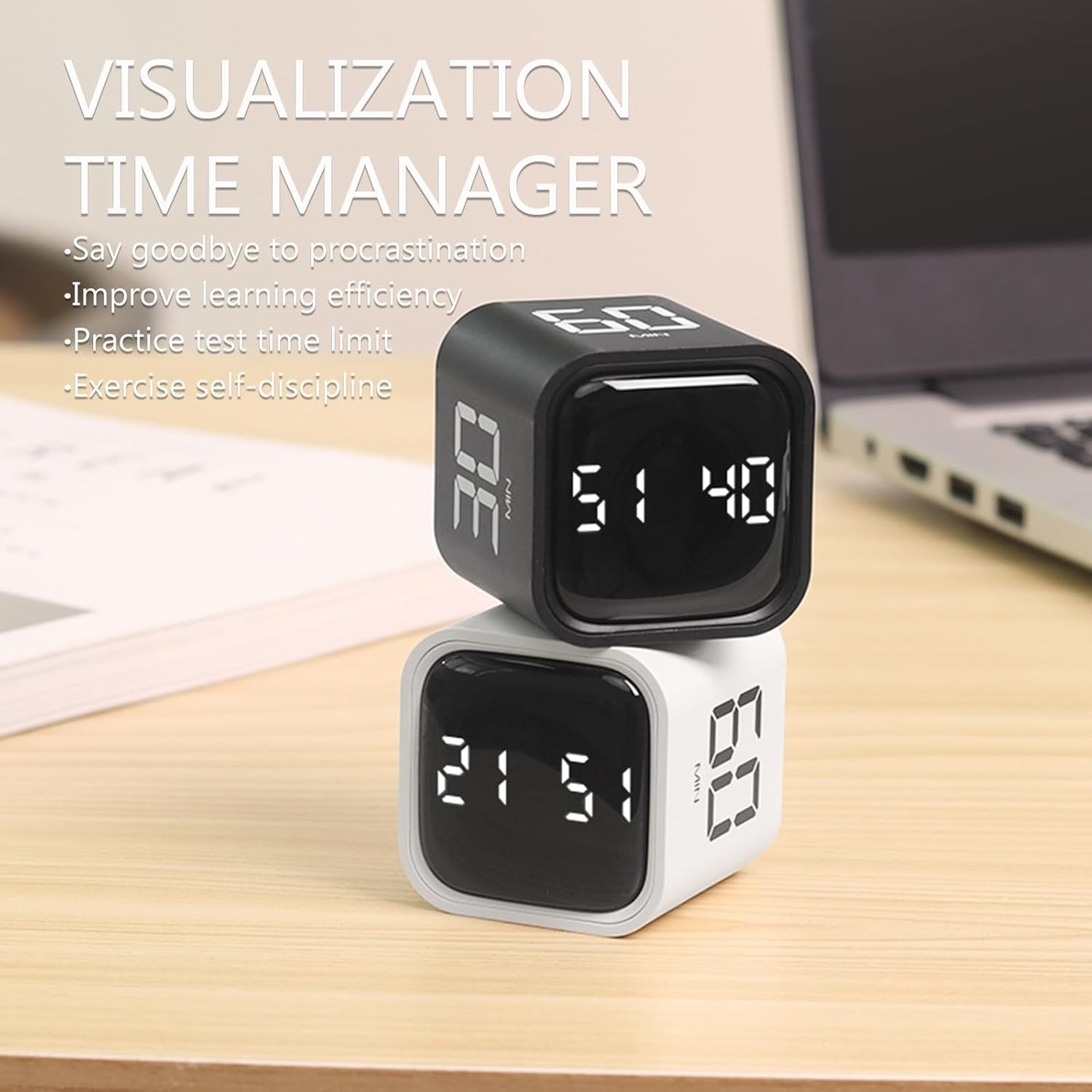 Rechargeable Digital Cube Timer Pomodoro Productivity Clock Custom Countdown Ala
